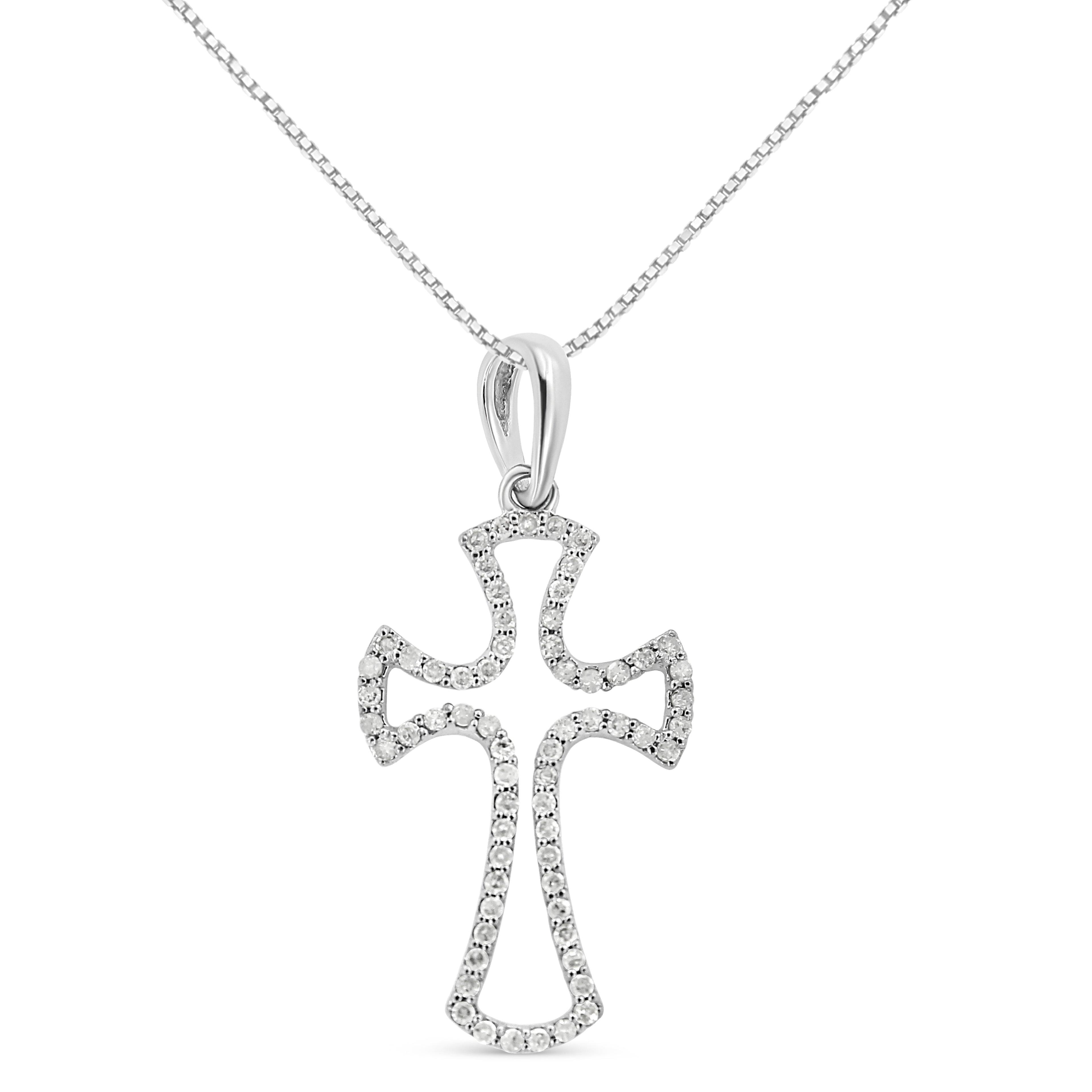 Haus of Brilliance .925 Sterling Silver 1/3 Cttw Diamond Framed Open Cross 18" Pendant Necklace (J-K Color, I2-I3 Clarity)