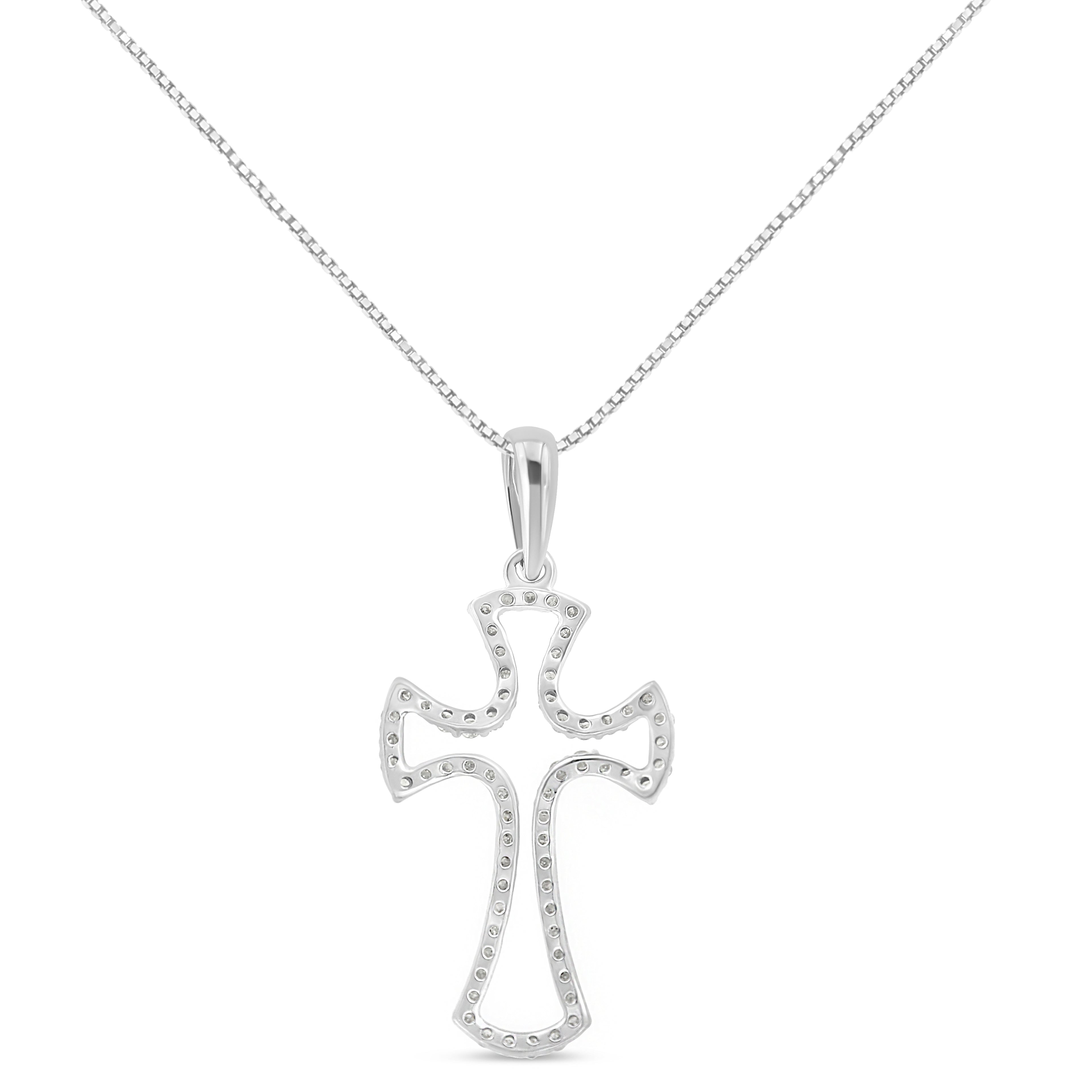 Haus of Brilliance .925 Sterling Silver 1/3 Cttw Diamond Framed Open Cross 18" Pendant Necklace (J-K Color, I2-I3 Clarity)