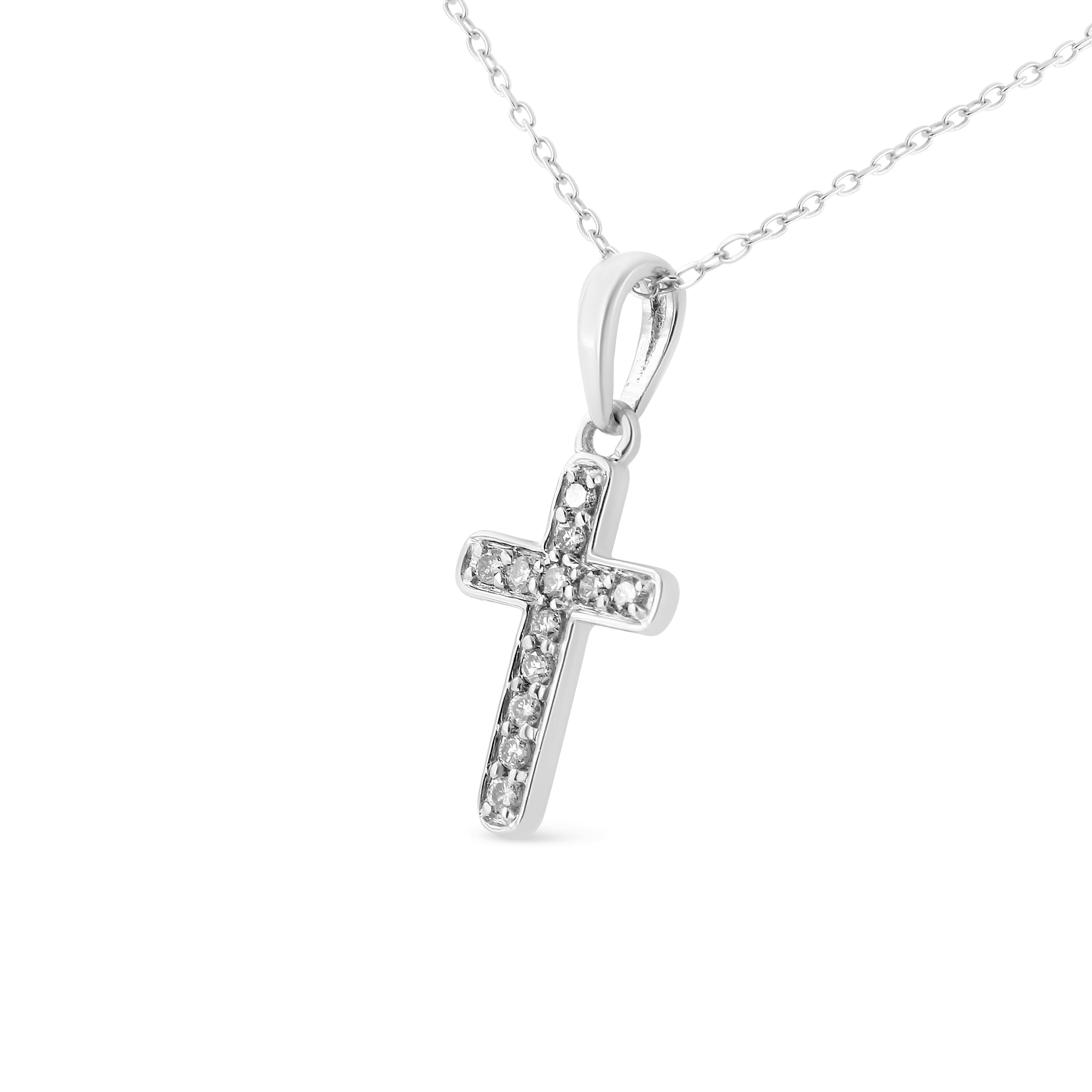 Haus of Brilliance .925 Sterling Silver 1/4 Cttw Prong Set Round-Cut Diamond Cross 18" Pendant Necklace (J-K Color, I2-I3 Clarity)