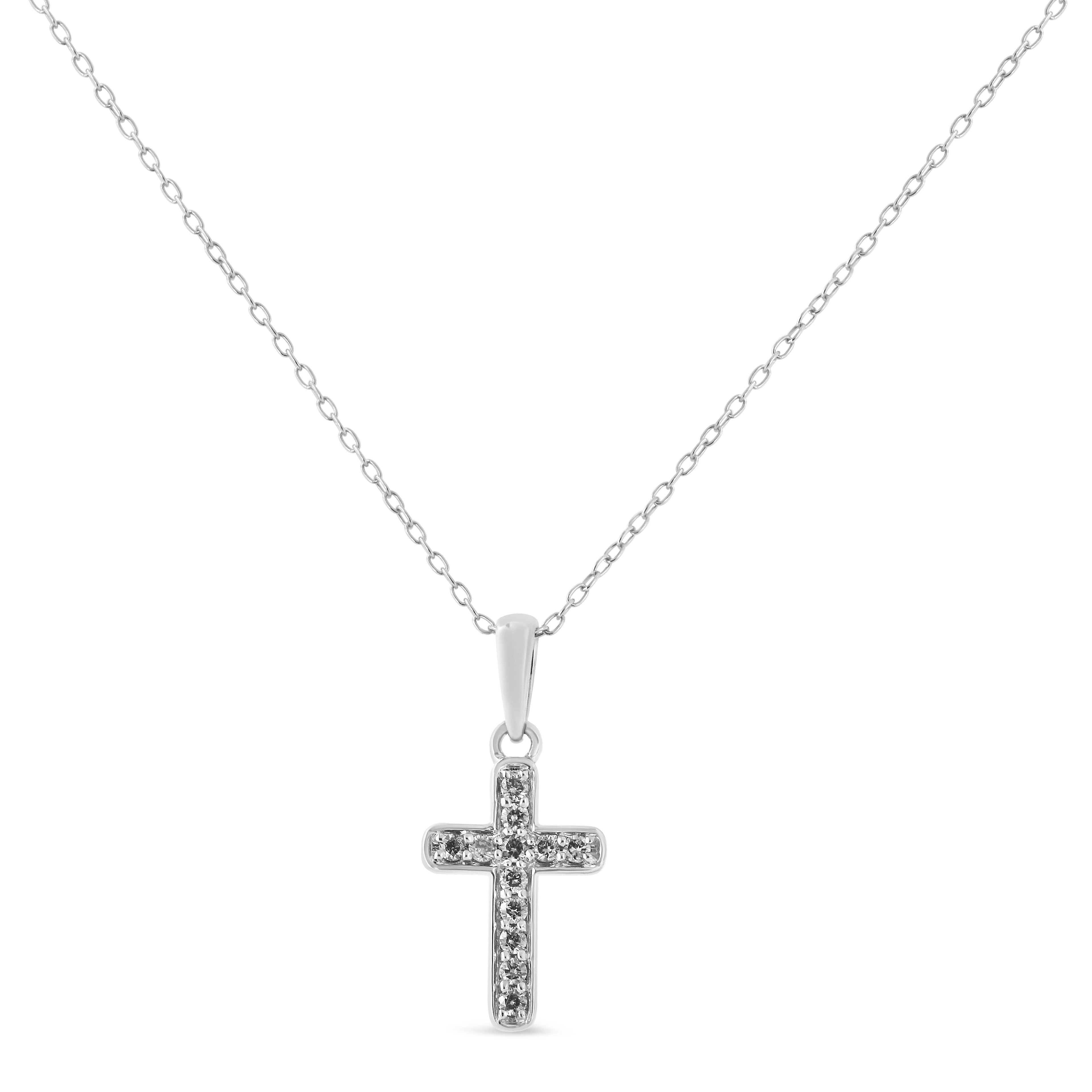 Haus of Brilliance .925 Sterling Silver 1/4 Cttw Prong Set Round-Cut Diamond Cross 18" Pendant Necklace (J-K Color, I2-I3 Clarity)