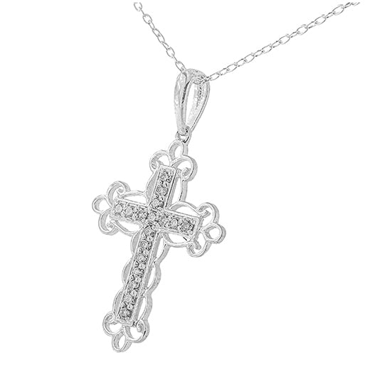 Haus of Brilliance .925 Sterling Silver 1/4 Cttw Round Cut Diamond Art Deco Style Cross 18" Pendant Necklace (J-K Color, I2-I3 Clarity)
