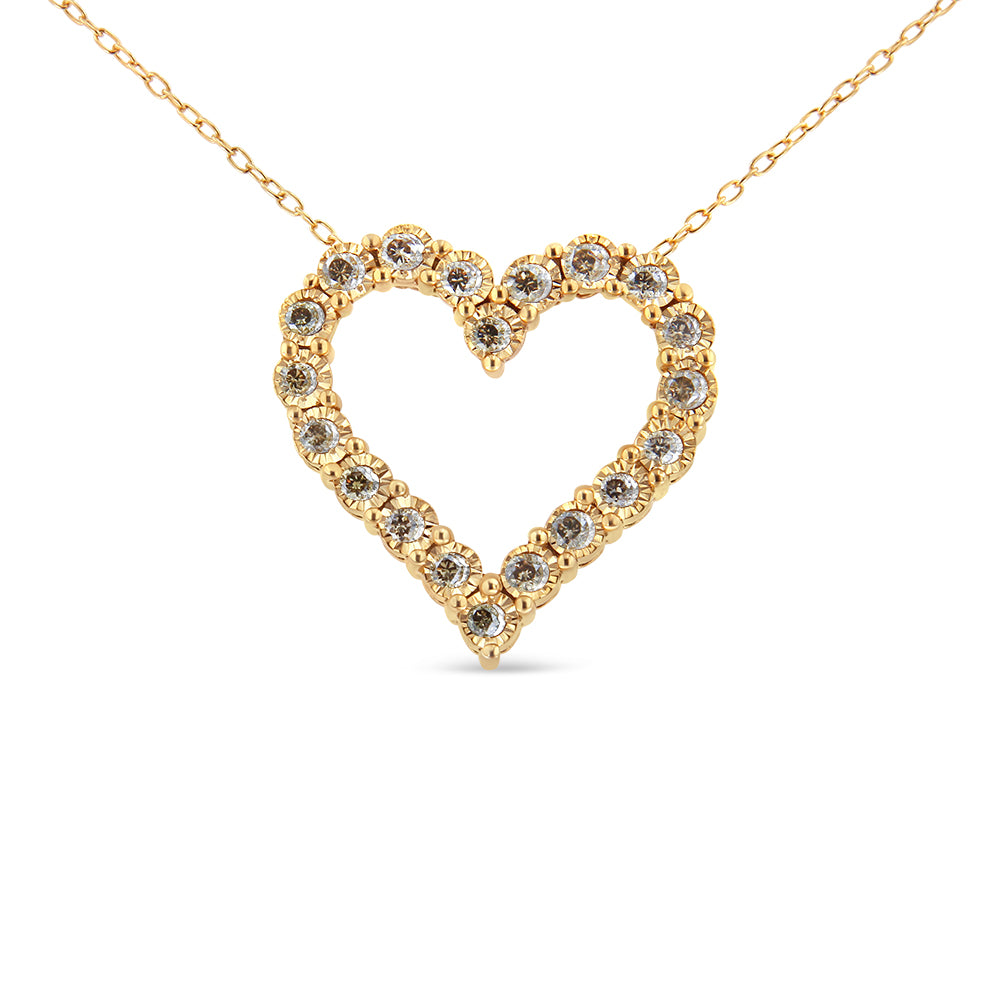 Haus of Brilliance 10K Yellow Gold Flashed .925 Sterling Silver 1/2 Cttw Champagne Diamond Miracle Plate Heart Pendant Necklace (K-L Color, I1-I2 Clarity) - 18"