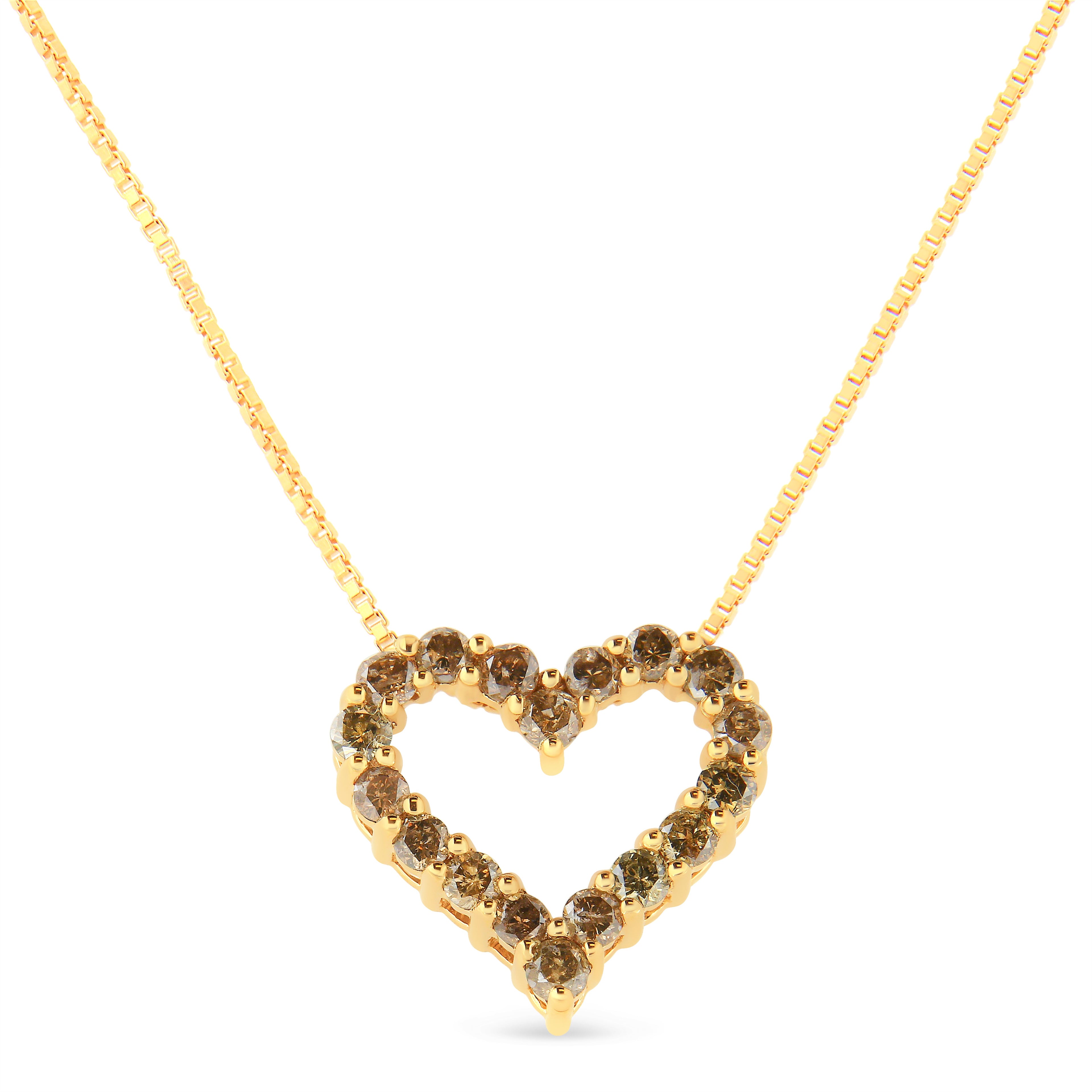 Haus of Brilliance 14K Yellow Gold Plated .925 Sterling Silver 1.0 Cttw Champagne Diamond Heart Pendant Necklace (K-L Color, I1-I2 Clarity) - 18"