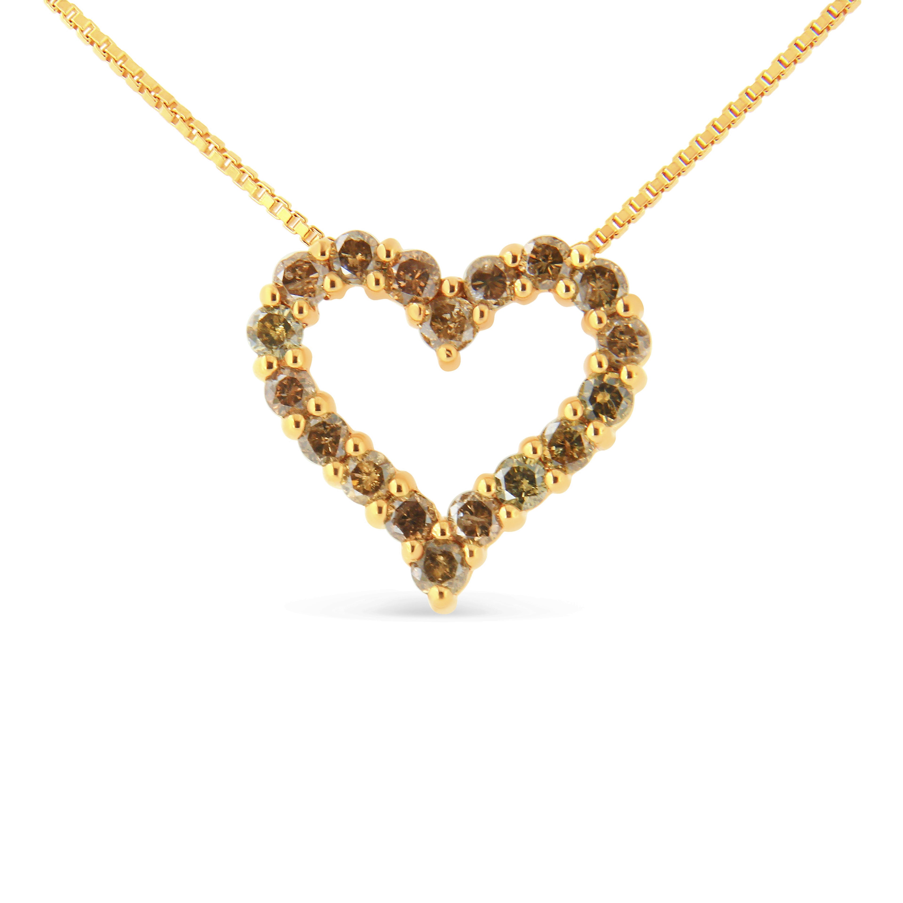 Haus of Brilliance 14K Yellow Gold Plated .925 Sterling Silver 1.0 Cttw Champagne Diamond Heart Pendant Necklace (K-L Color, I1-I2 Clarity) - 18"
