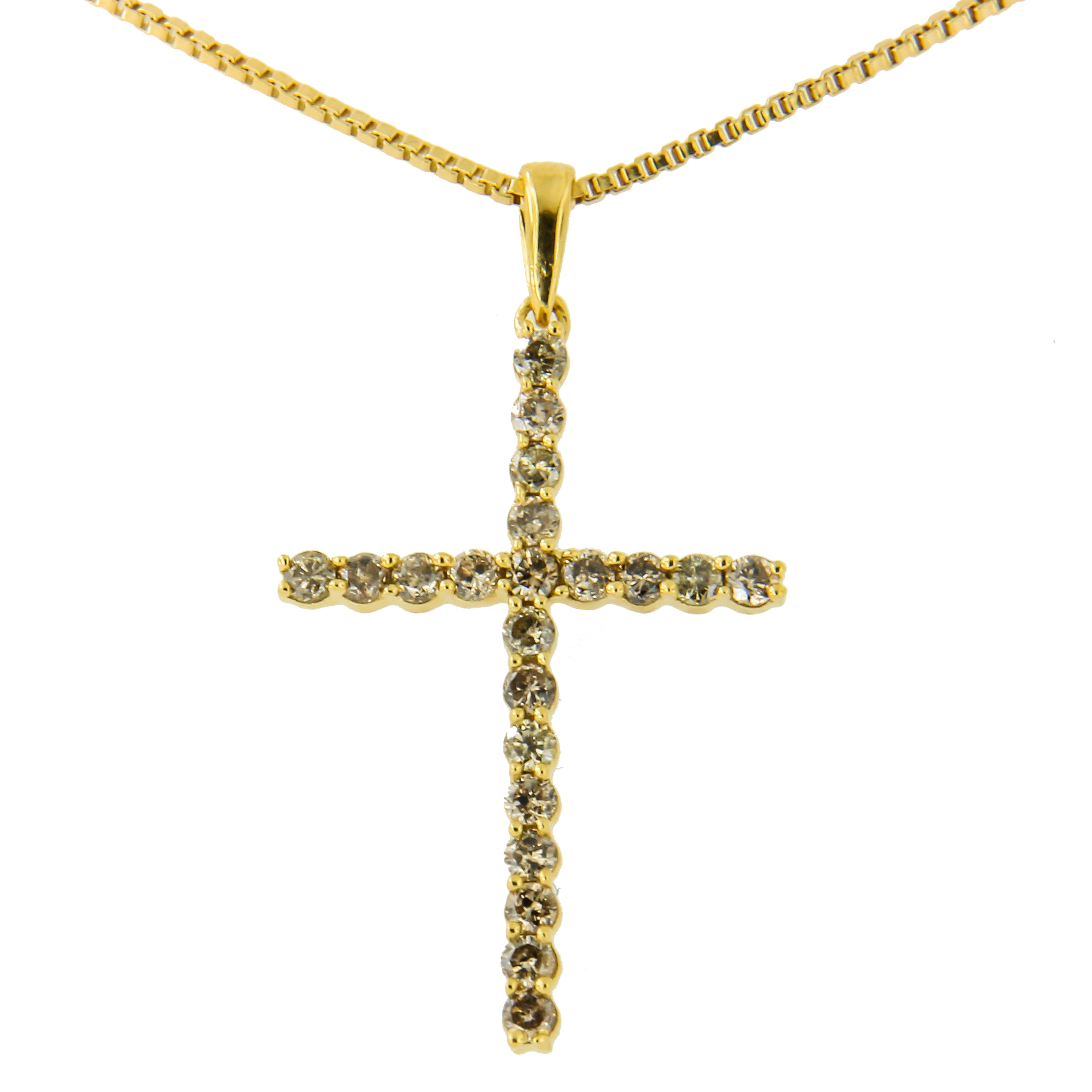 Haus of Brilliance 14K Yellow Gold Plated .925 Sterling Silver 1/2 Cttw Champagne Diamond Cross Pendant Necklace (K-L Color, I1-I2 Clarity) - 18"
