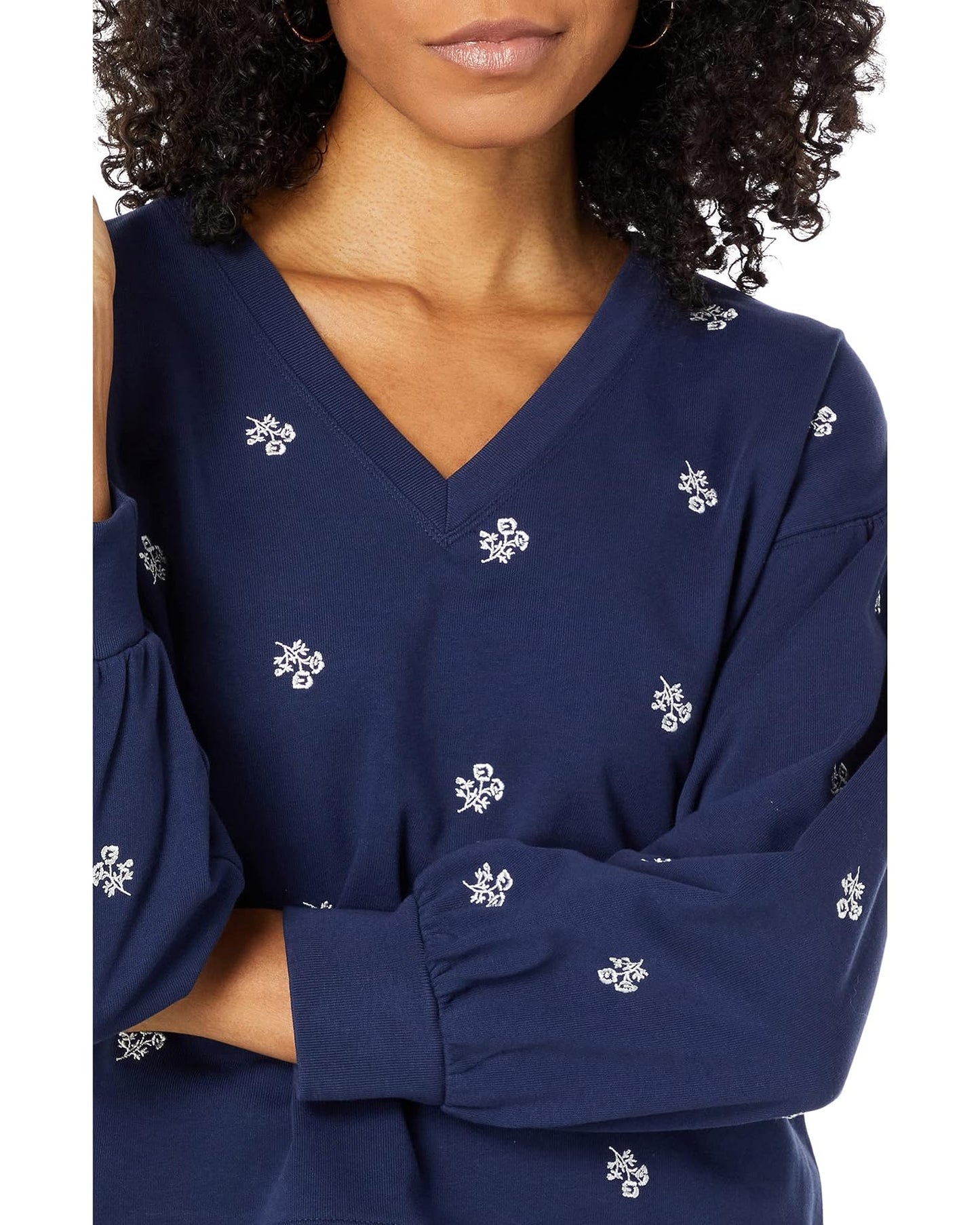 Draper James Bobbie Embroidered V-Neck Sweatshirt - Floral - Navy Multi/Viola/Navy - M