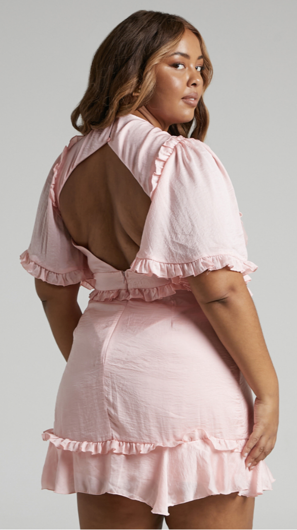 Showpo Blush Short Sleeve Ruffle Cut Out Mini
