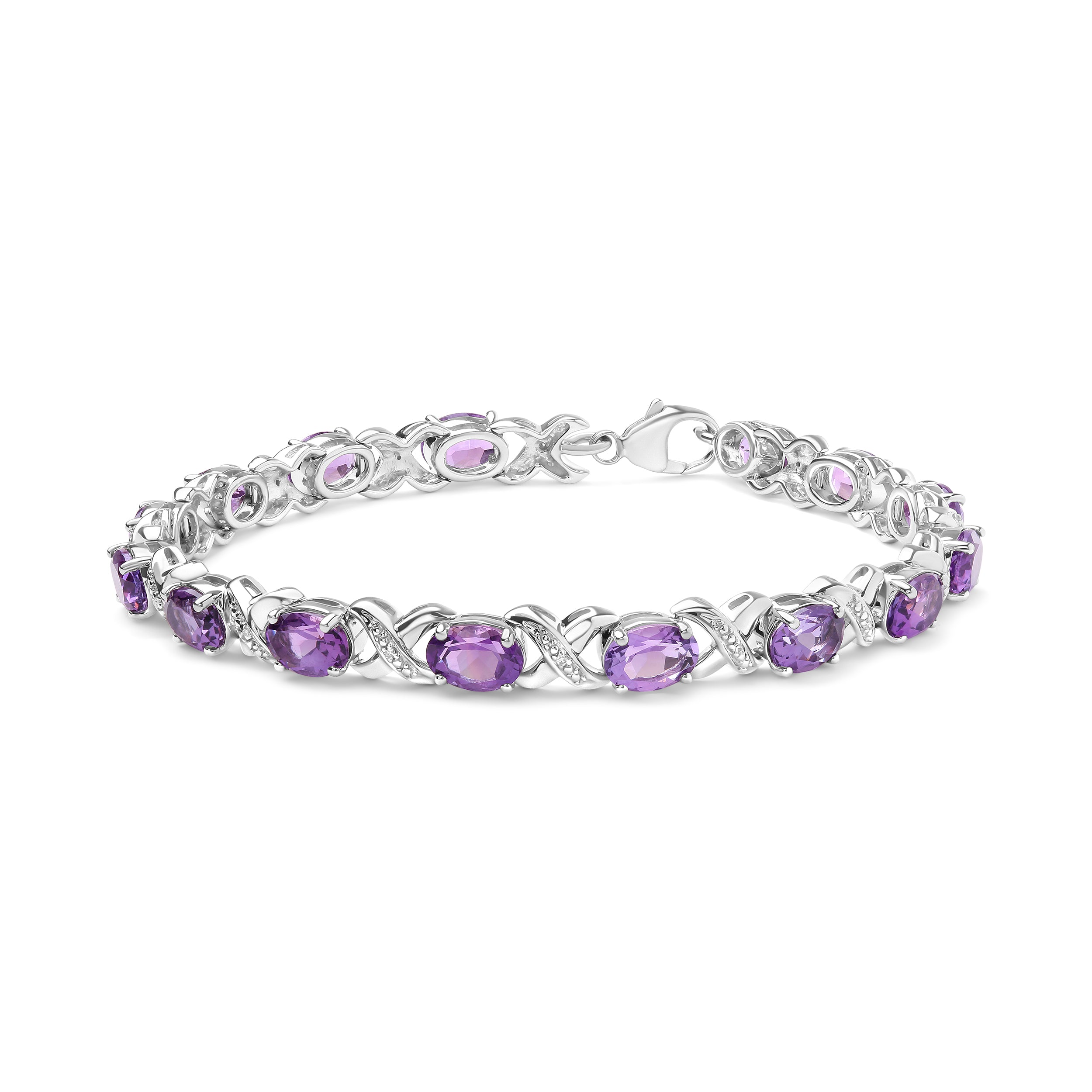Haus of Brilliance .925 Sterling Silver 7x5mm Oval Amethyst and Diamond Accent X-Link Bracelet (H-I Color, SI1-SI2 Clarity) - Size 7"