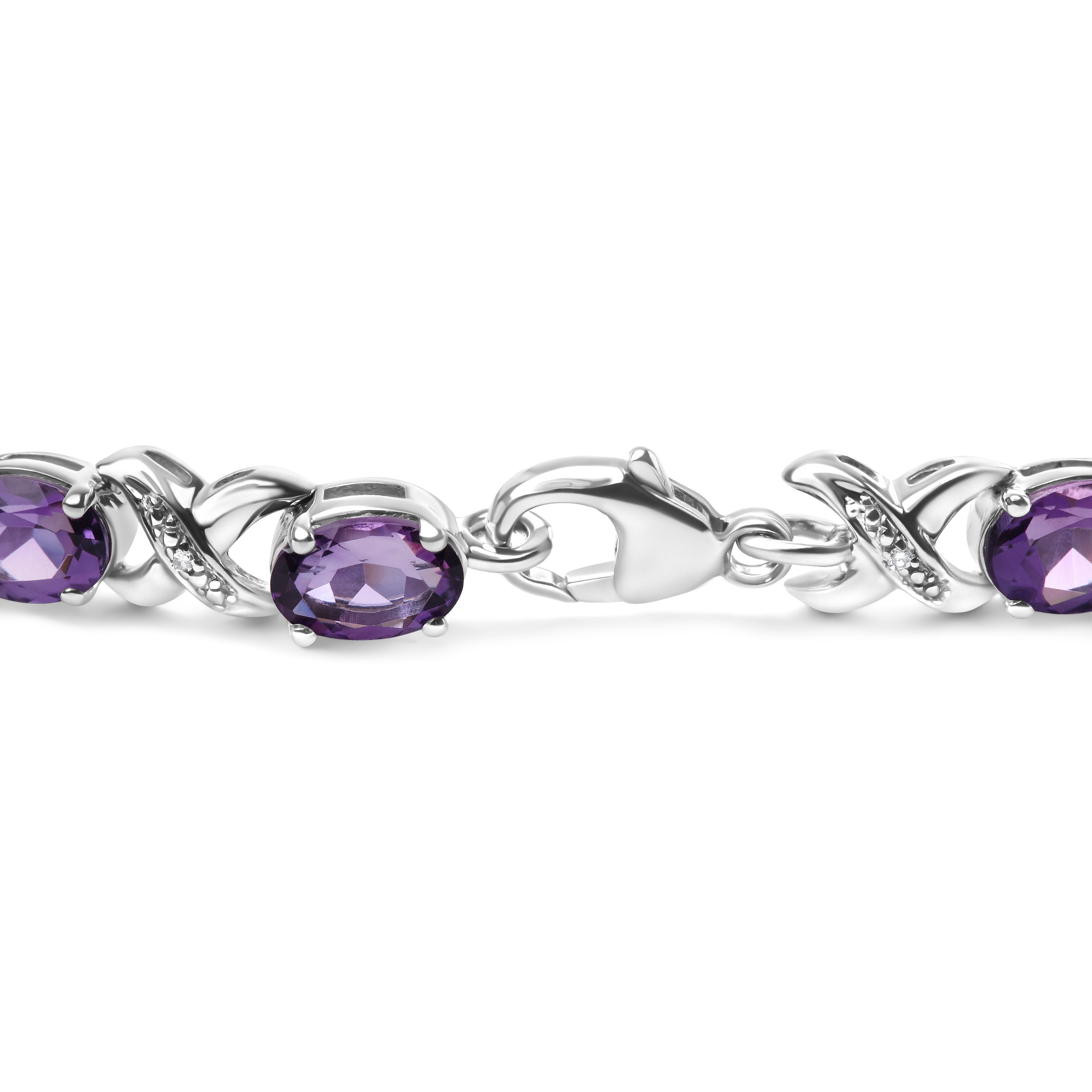 Haus of Brilliance .925 Sterling Silver 7x5mm Oval Amethyst and Diamond Accent X-Link Bracelet (H-I Color, SI1-SI2 Clarity) - Size 7"