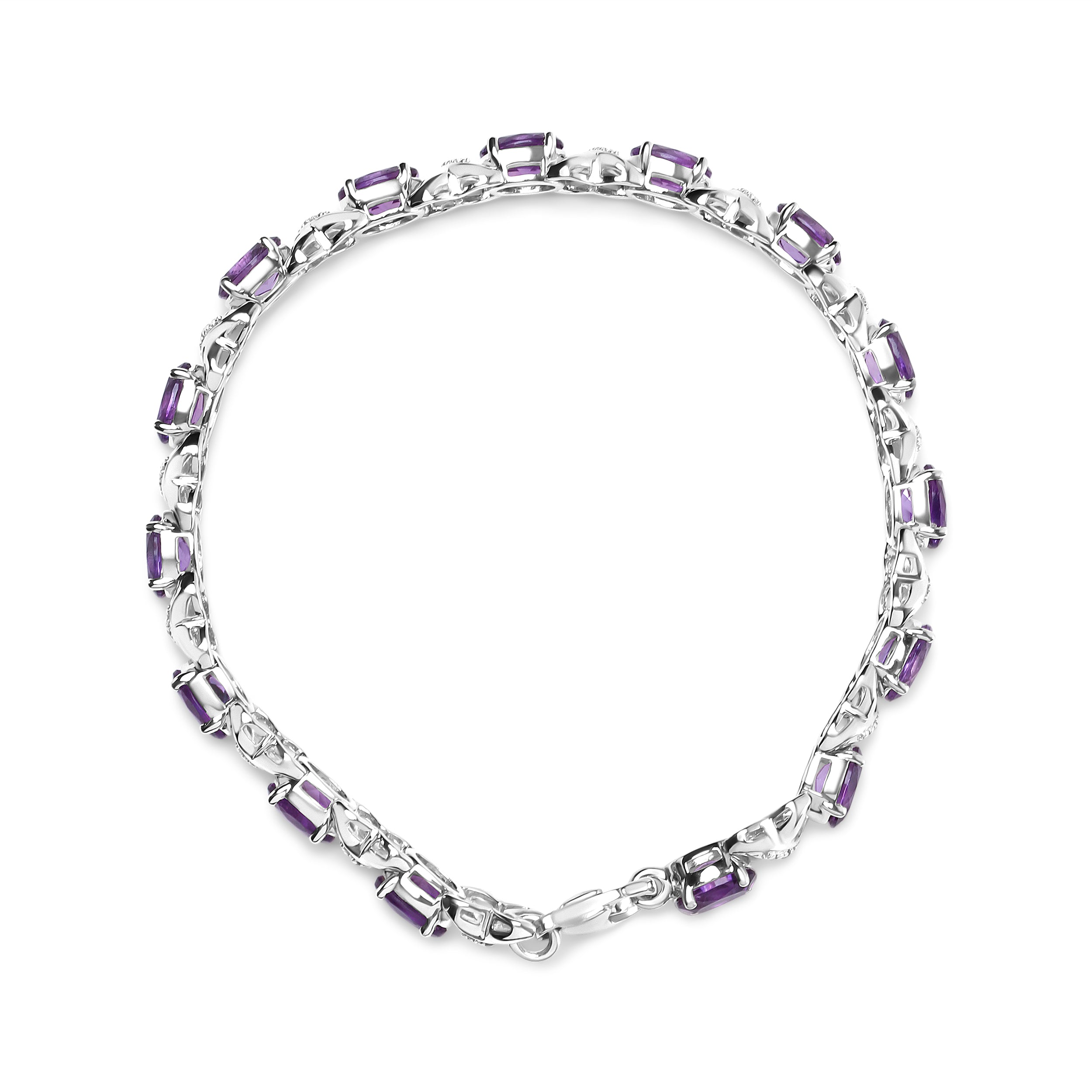 Haus of Brilliance .925 Sterling Silver 7x5mm Oval Amethyst and Diamond Accent X-Link Bracelet (H-I Color, SI1-SI2 Clarity) - Size 7"