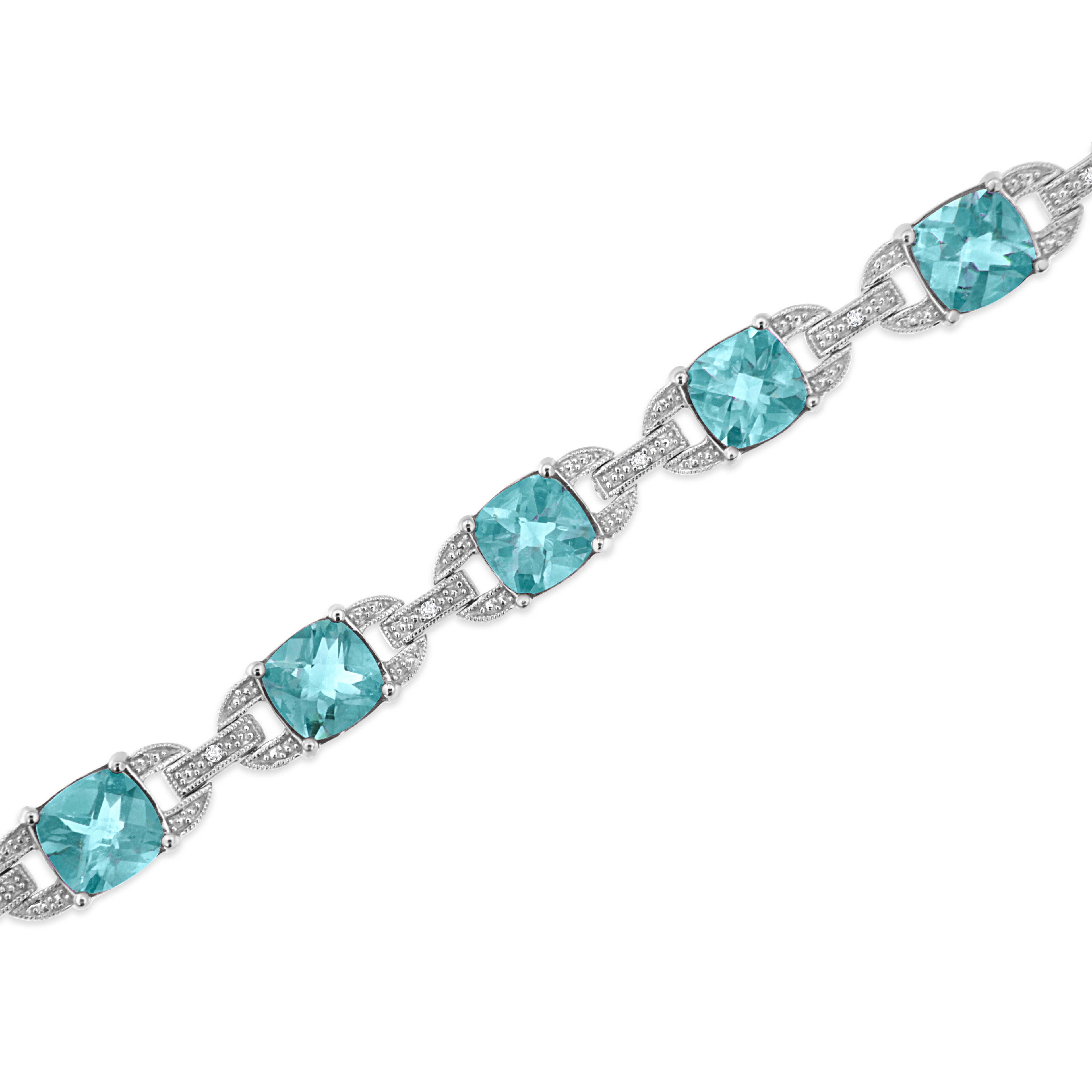 Haus of Brilliance .925 Sterling Silver 7x7 mm Cushion Cut Blue Topaz and 1/20 cttw Round Cut Diamond Fashion Tennis Bracelet (I-J Color, I1-I2 Clarity) - 7"