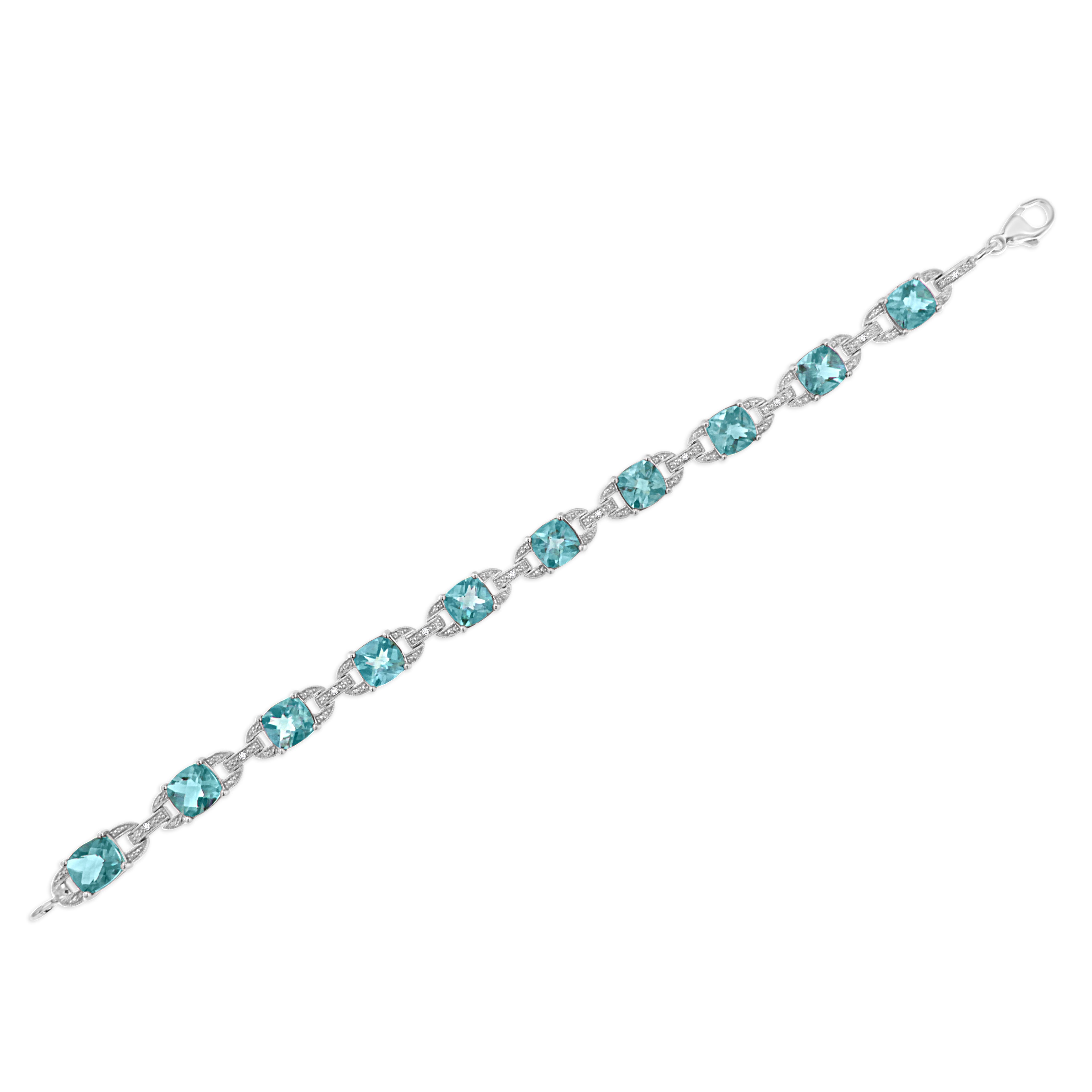 Haus of Brilliance .925 Sterling Silver 7x7 mm Cushion Cut Blue Topaz and 1/20 cttw Round Cut Diamond Fashion Tennis Bracelet (I-J Color, I1-I2 Clarity) - 7"