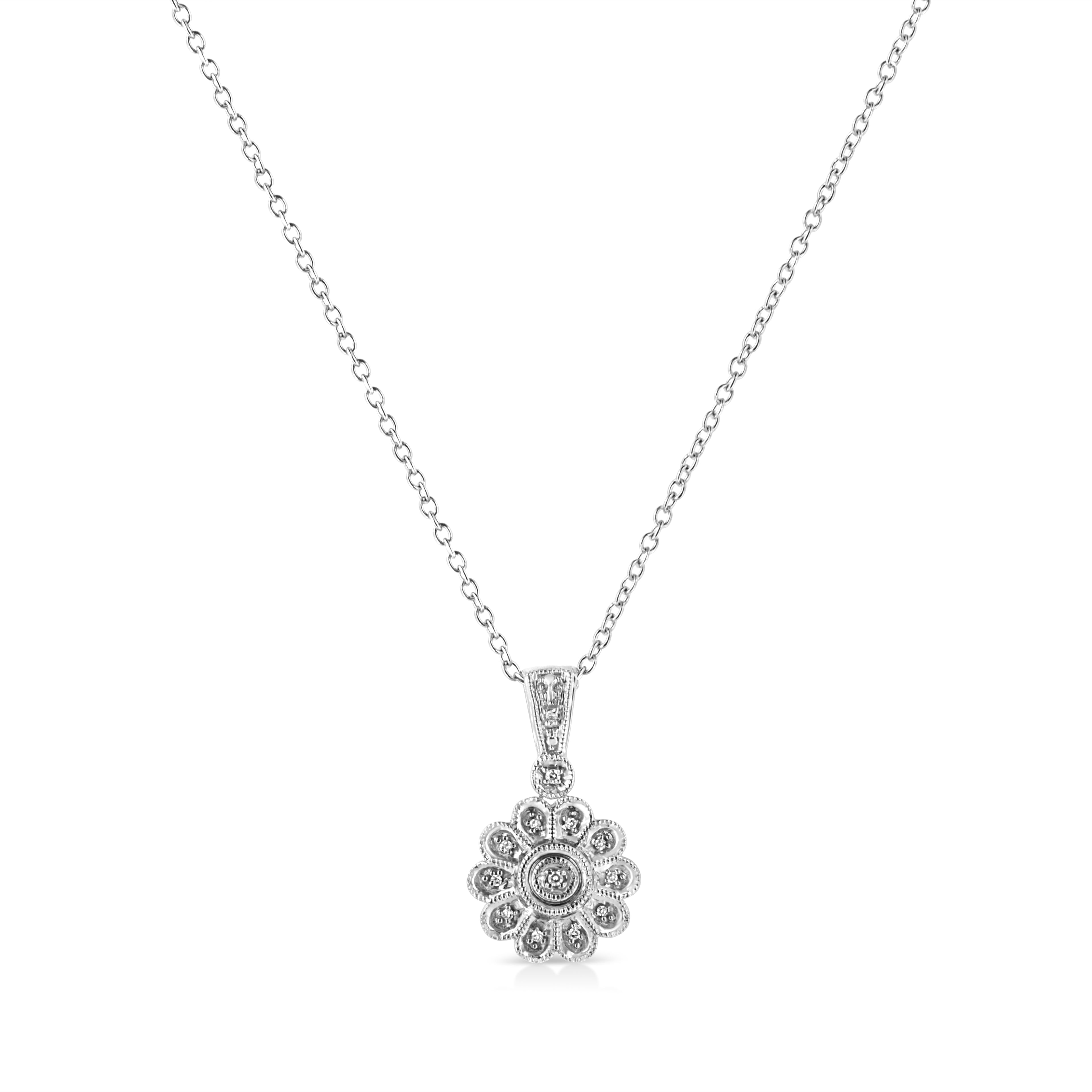 Haus of Brilliance .925 Sterling Silver Diamond Accent Sunburst Milgrain 18" Pendant Necklace (I-J Color, I1-I2 Clarity)