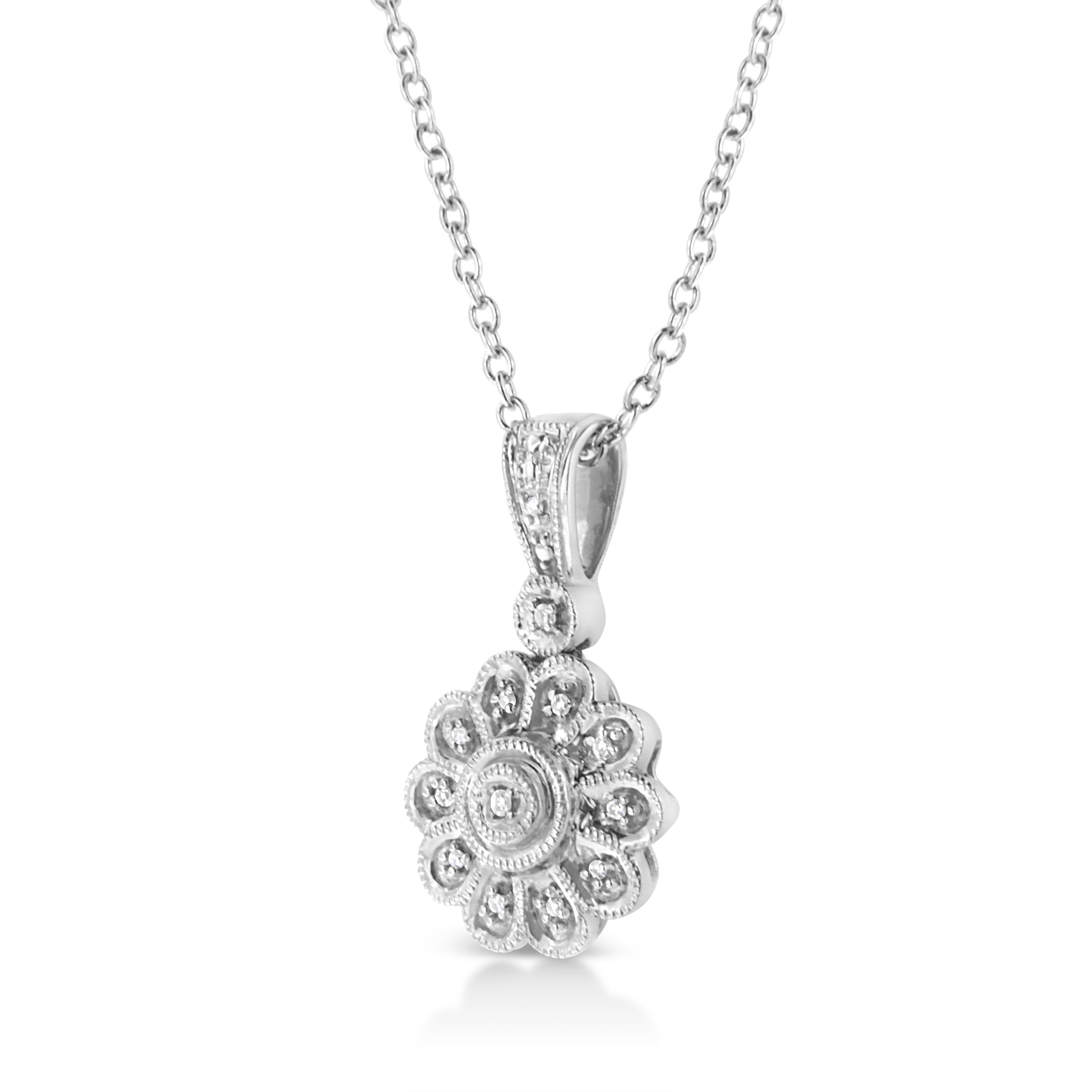 Haus of Brilliance .925 Sterling Silver Diamond Accent Sunburst Milgrain 18" Pendant Necklace (I-J Color, I1-I2 Clarity)