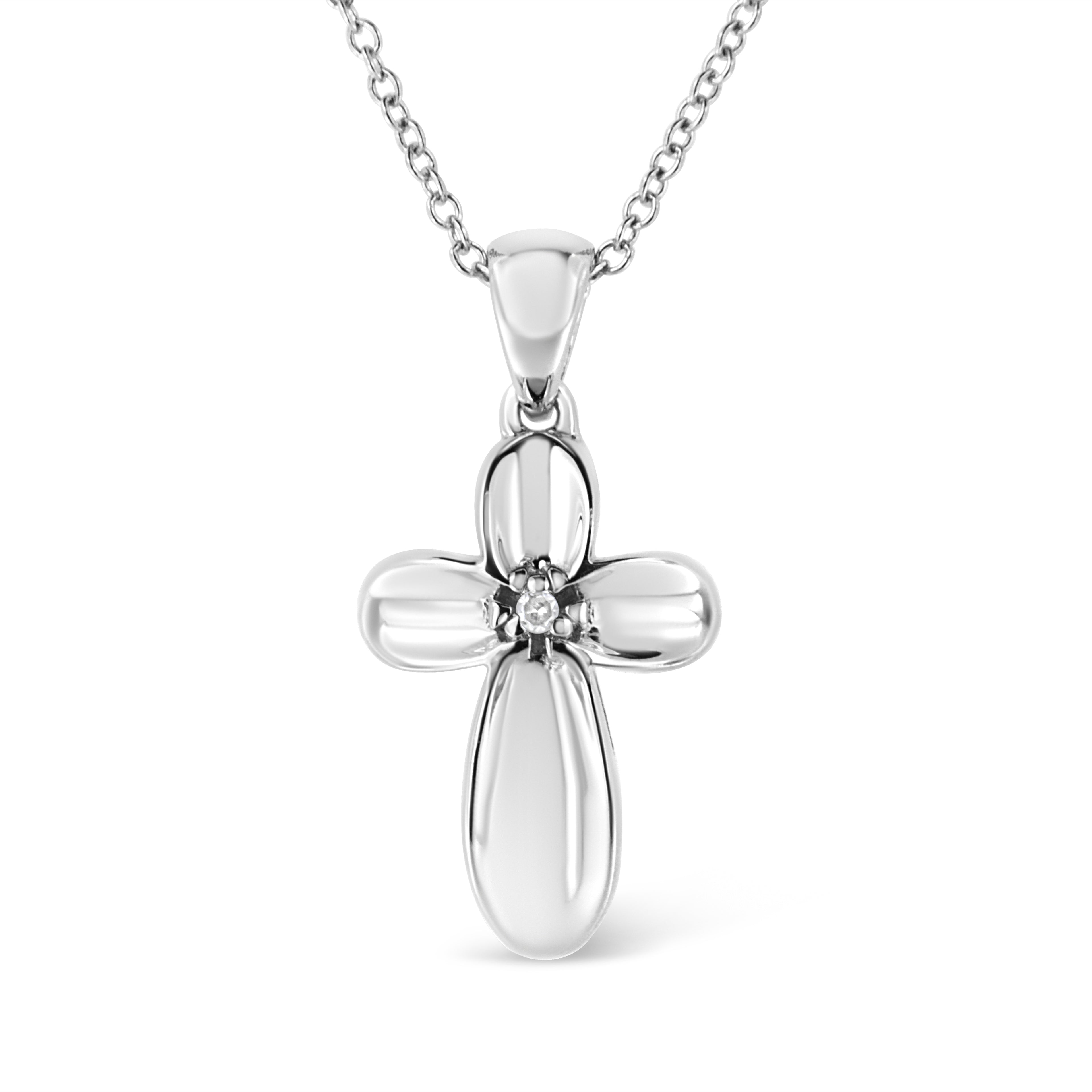 Haus of Brilliance .925 Sterling Silver Prong-Set Diamond Accent Floral Cross 18" Pendant Necklace (I-J Color, I1-I2 Clarity)