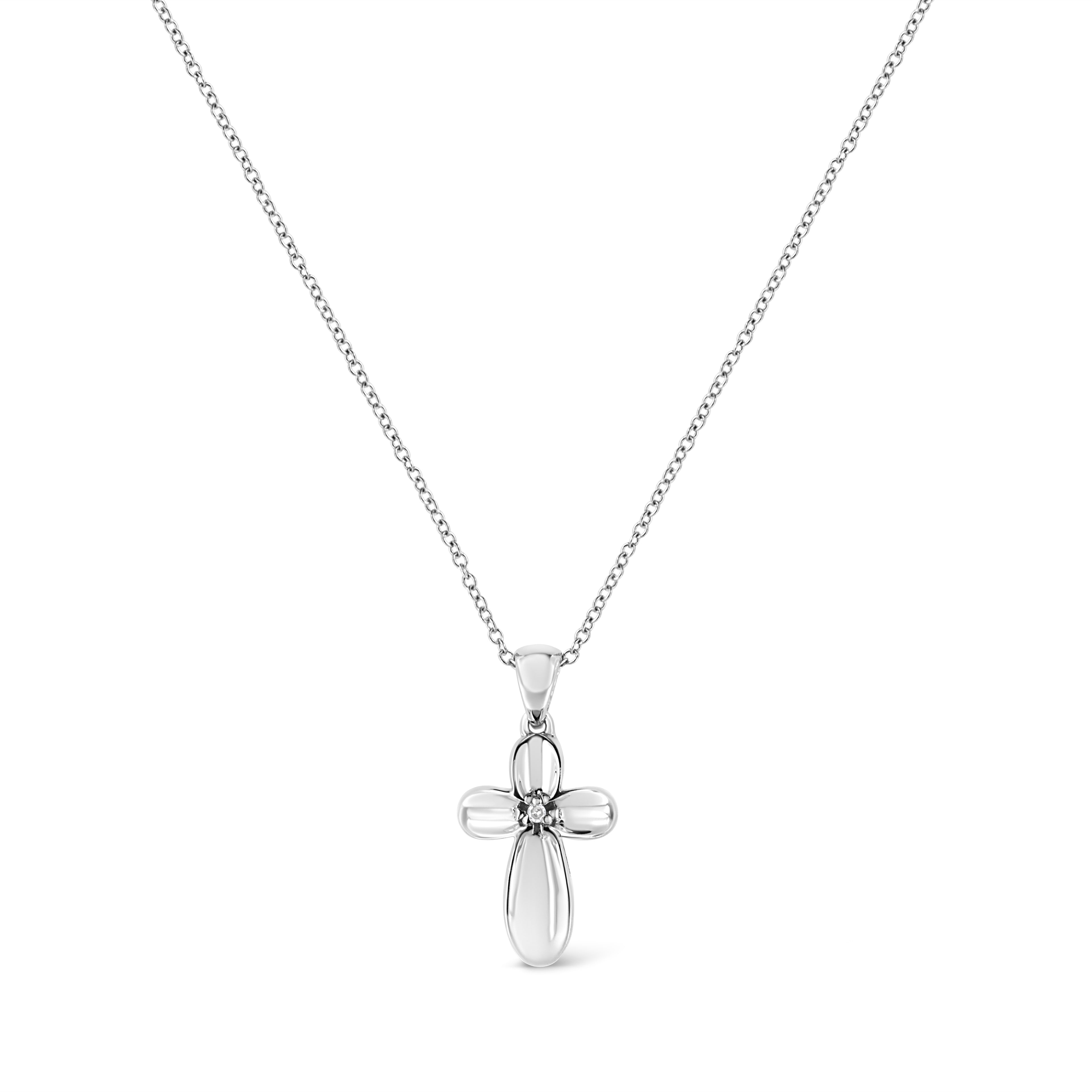 Haus of Brilliance .925 Sterling Silver Prong-Set Diamond Accent Floral Cross 18" Pendant Necklace (I-J Color, I1-I2 Clarity)