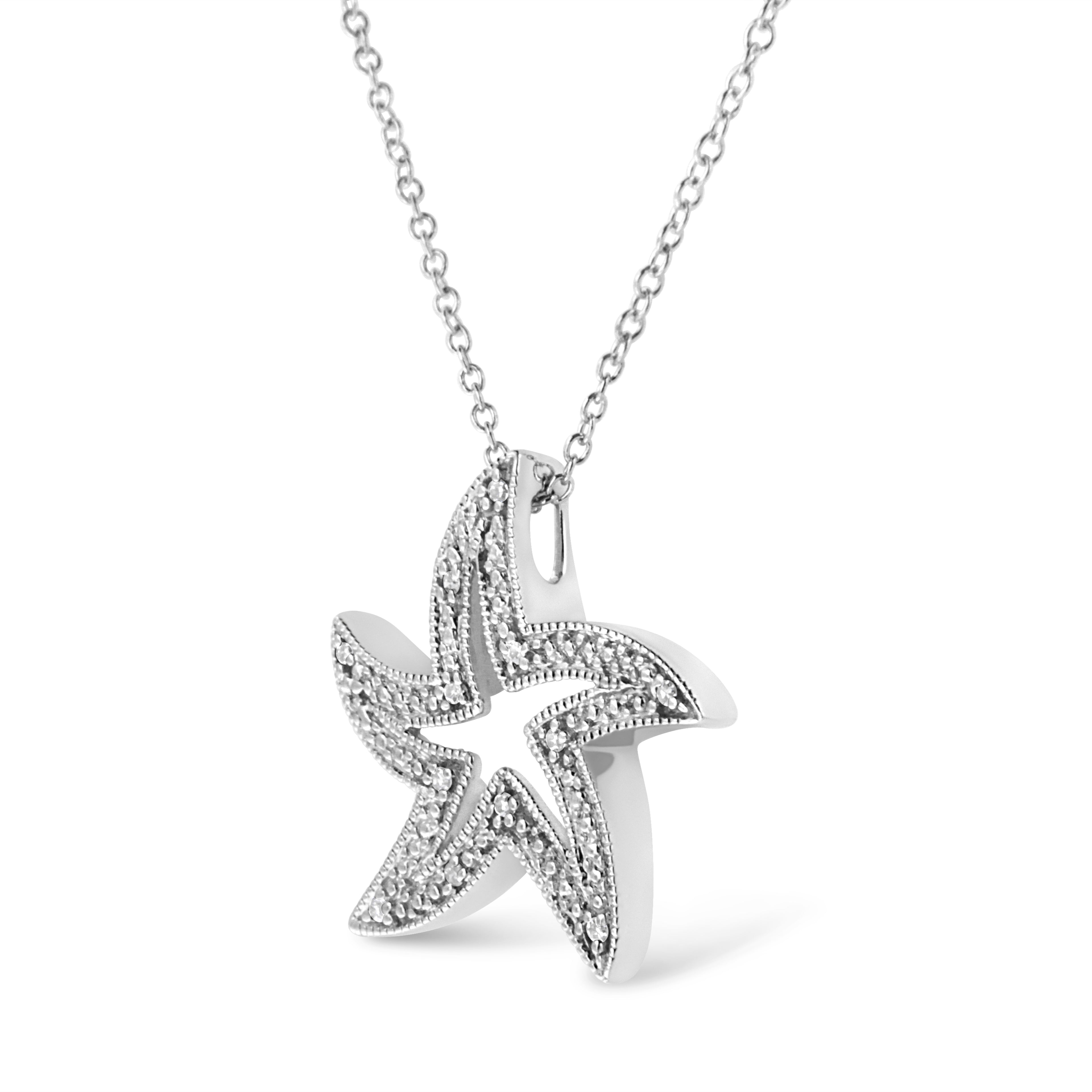 Haus of Brilliance .925 Sterling Silver Prong-Set Diamond Accent Starfish 18" Pendant Necklace (I-J Color, I1-I2 Clarity)