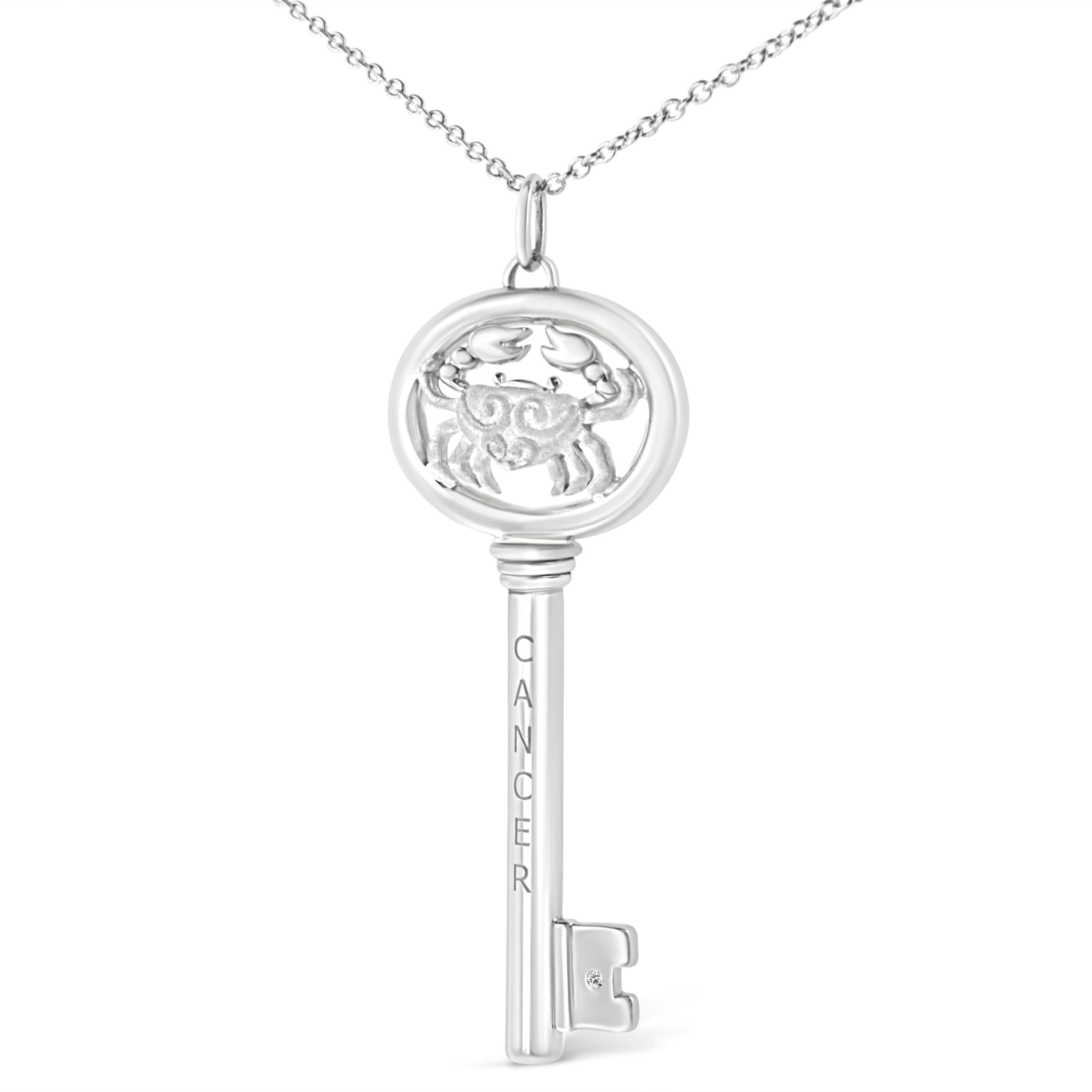 Haus of Brilliance .925 Sterling Silver Diamond Accent Cancer Zodiac Key 18" Pendant Necklace (K-L Color, I1-I2 Clarity)