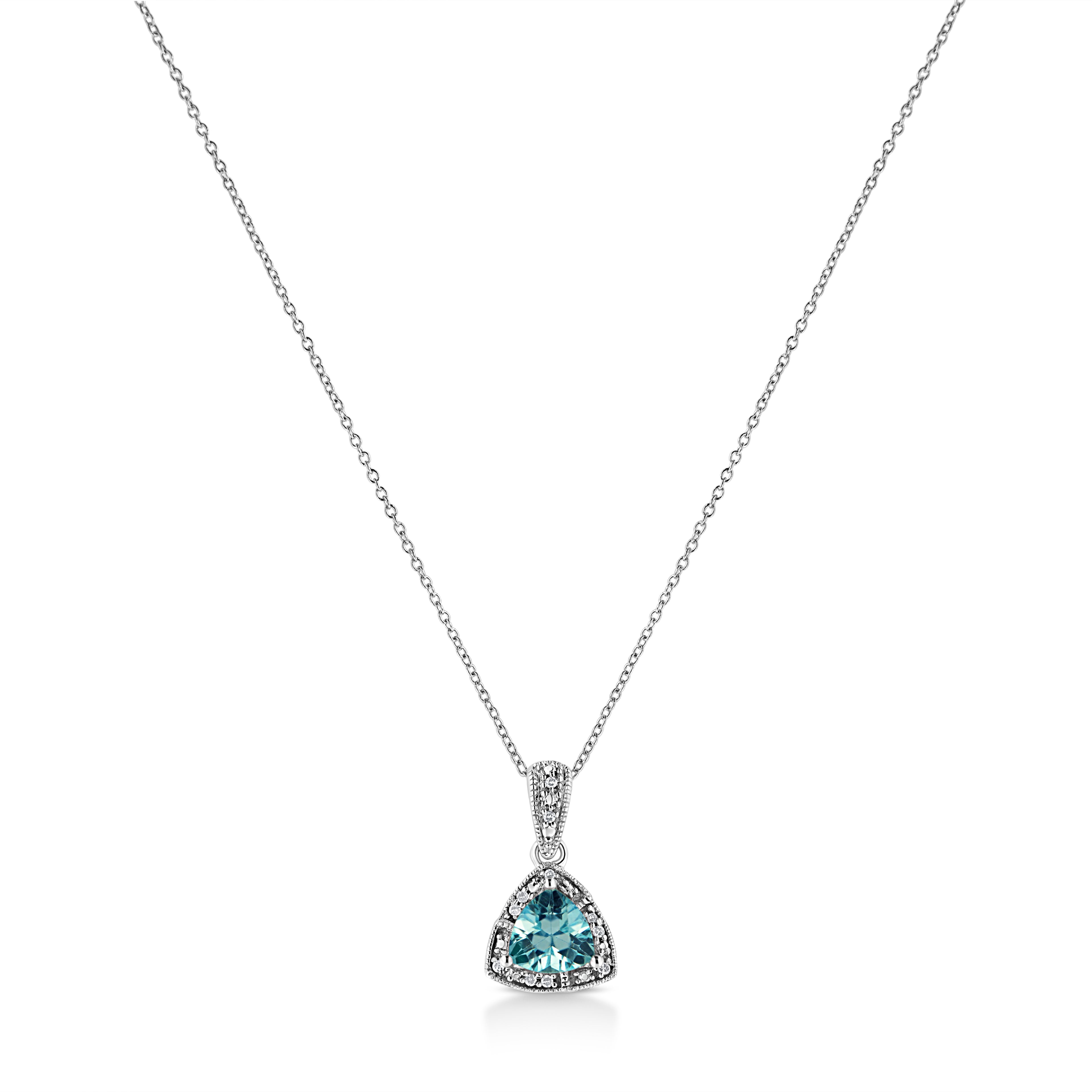 Haus of Brilliance .925 Sterling Silver 7x7 mm Trillion Cut Blue Topaz Gemstone and Diamond Accent 18" Pendant Necklace (I-J Color, I1-I2 Clarity)