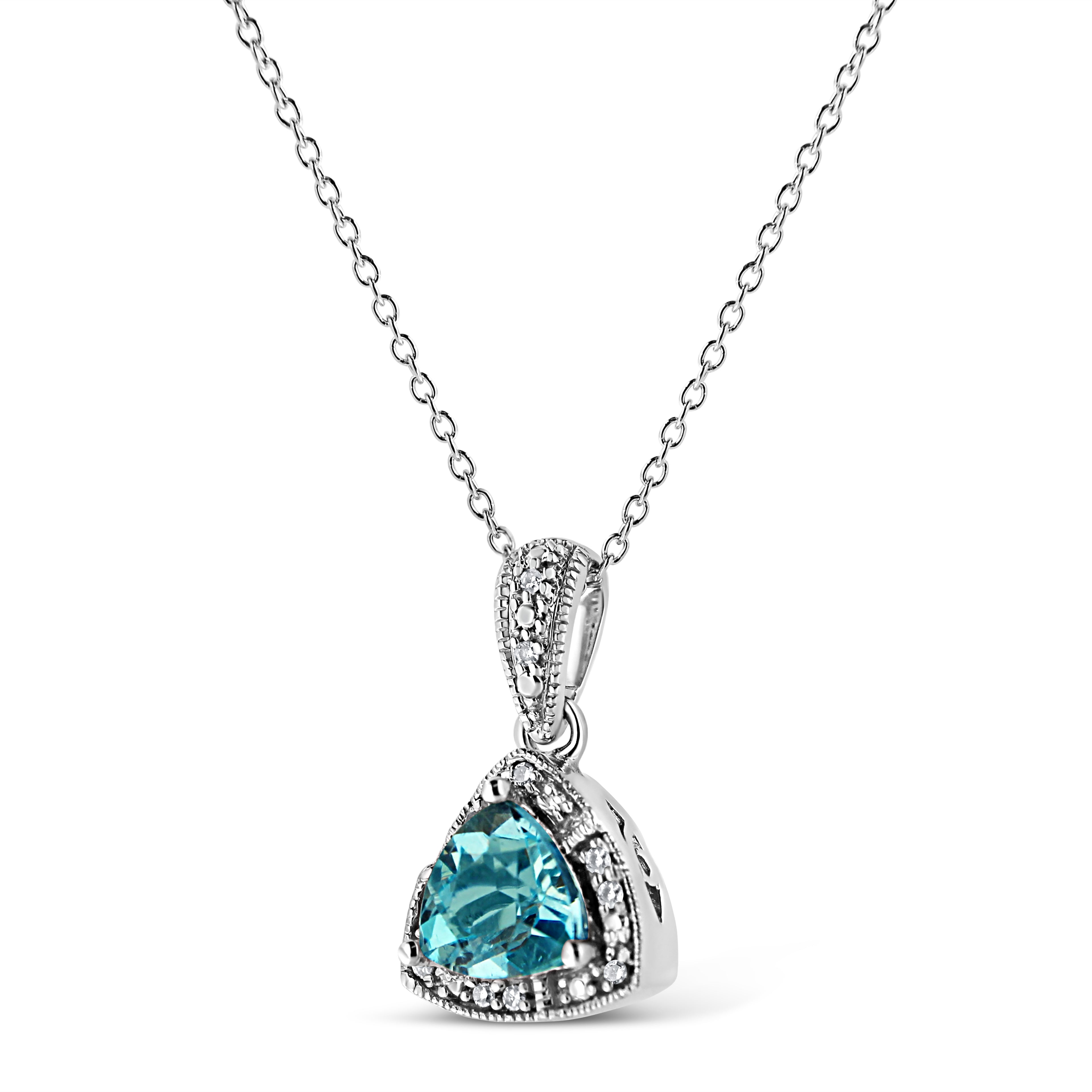 Haus of Brilliance .925 Sterling Silver 7x7 mm Trillion Cut Blue Topaz Gemstone and Diamond Accent 18" Pendant Necklace (I-J Color, I1-I2 Clarity)