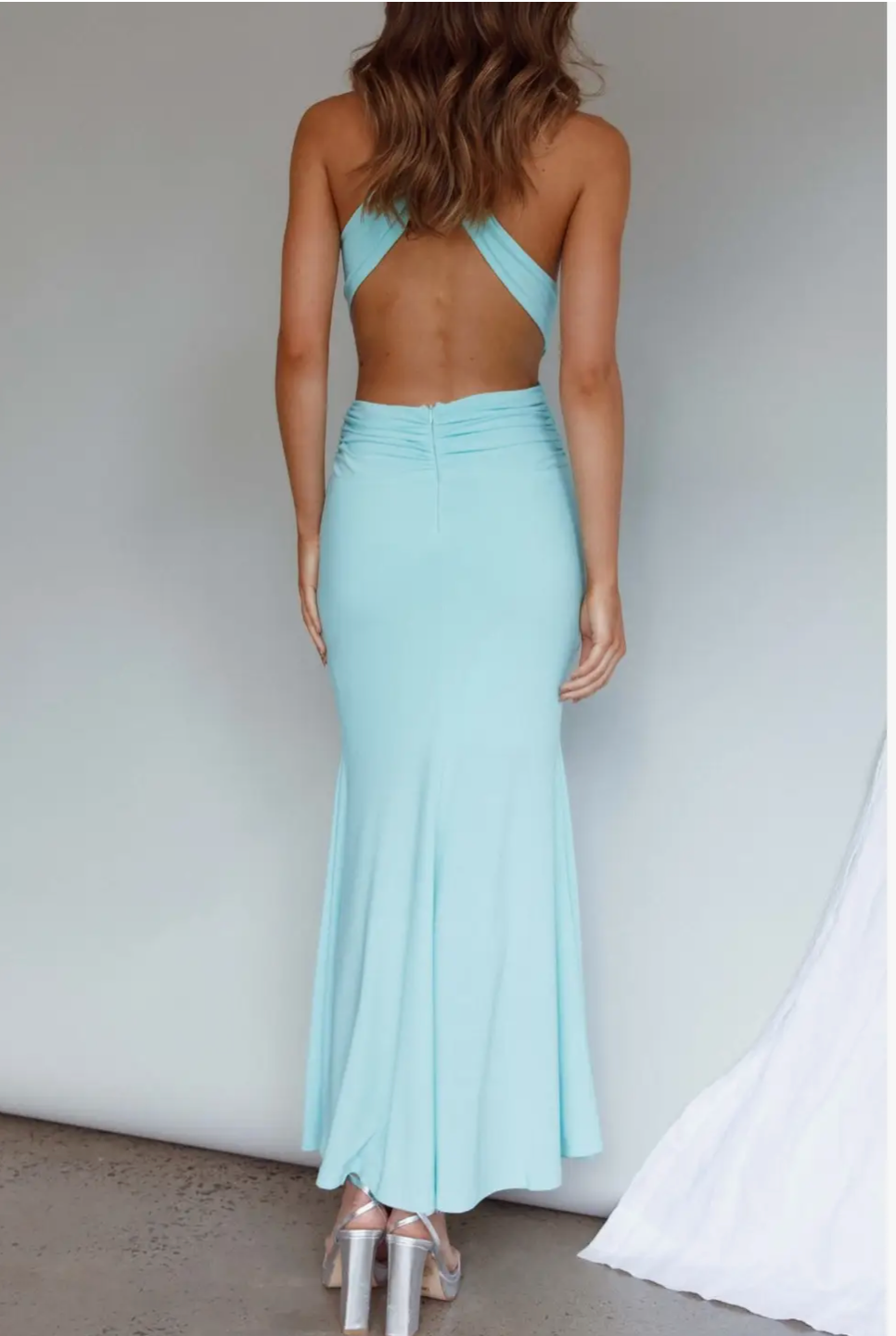 Saints And Secrets Mint Blue Crisscross Halter Maxi