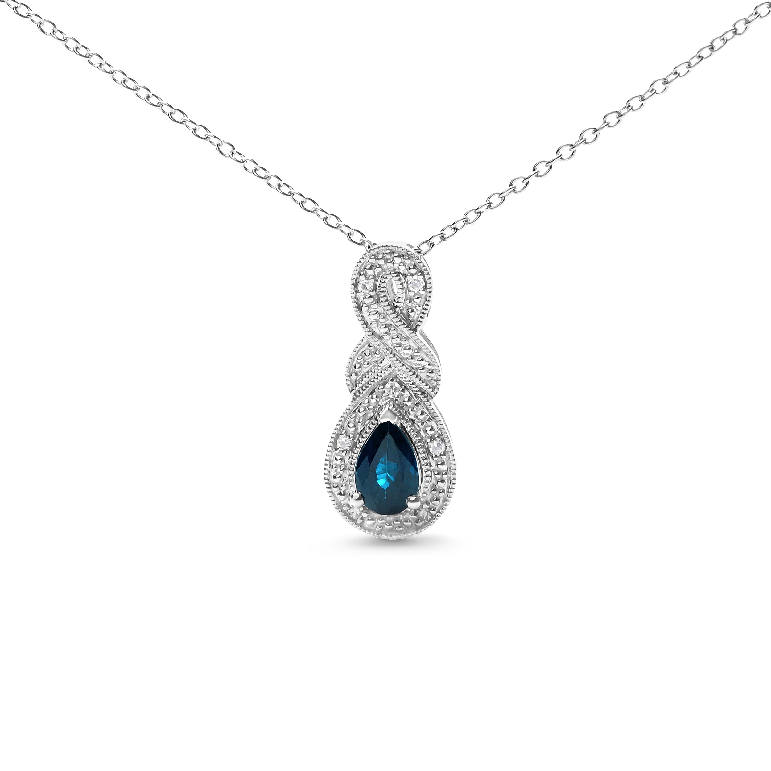 Haus of Brilliance .925 Sterling Silver 6x4mm Pear Sapphire and Diamond Accent Infinity Drop 18" Pendant Necklace (H-I Color, SI1-SI2 Clarity)