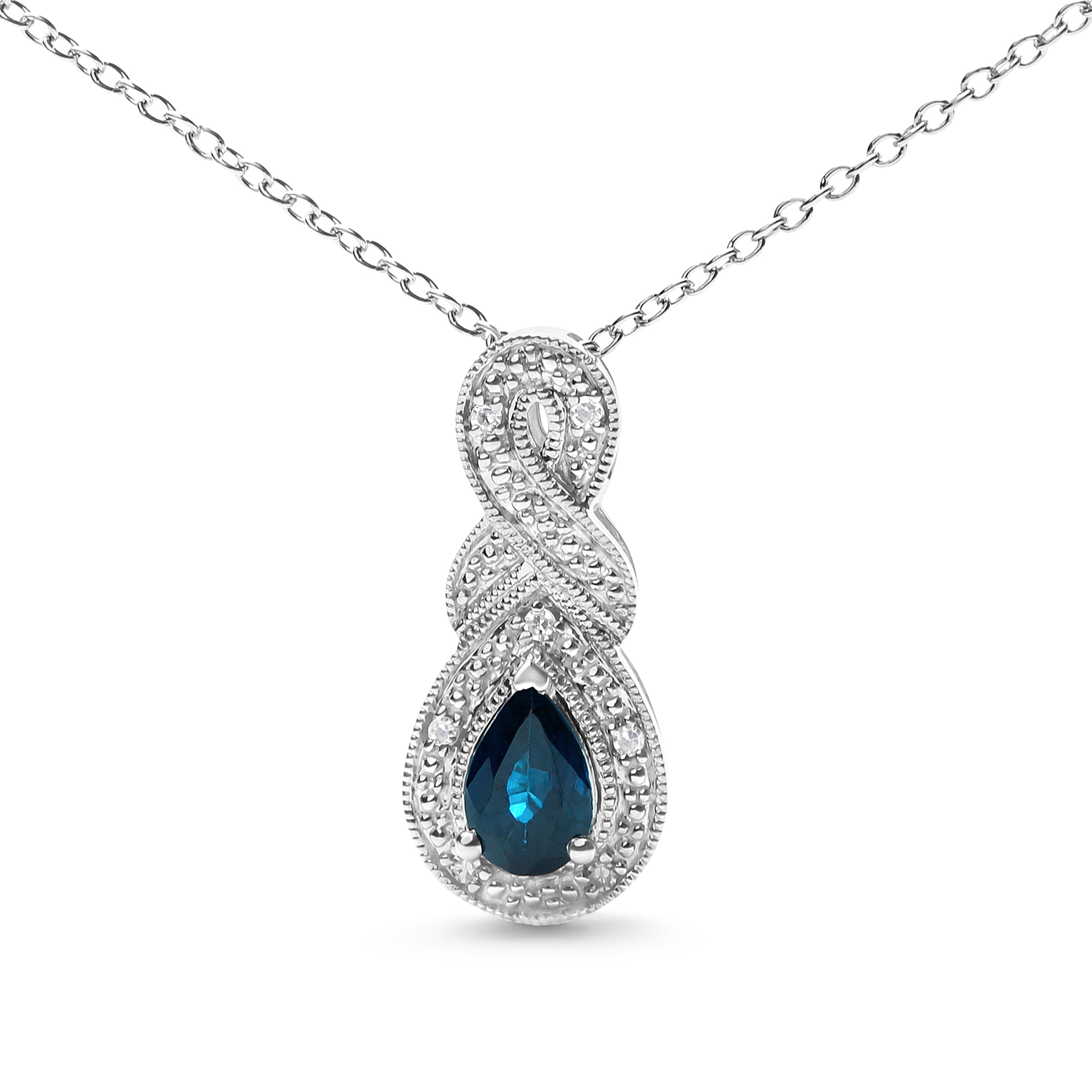 Haus of Brilliance .925 Sterling Silver 6x4mm Pear Sapphire and Diamond Accent Infinity Drop 18" Pendant Necklace (H-I Color, SI1-SI2 Clarity)