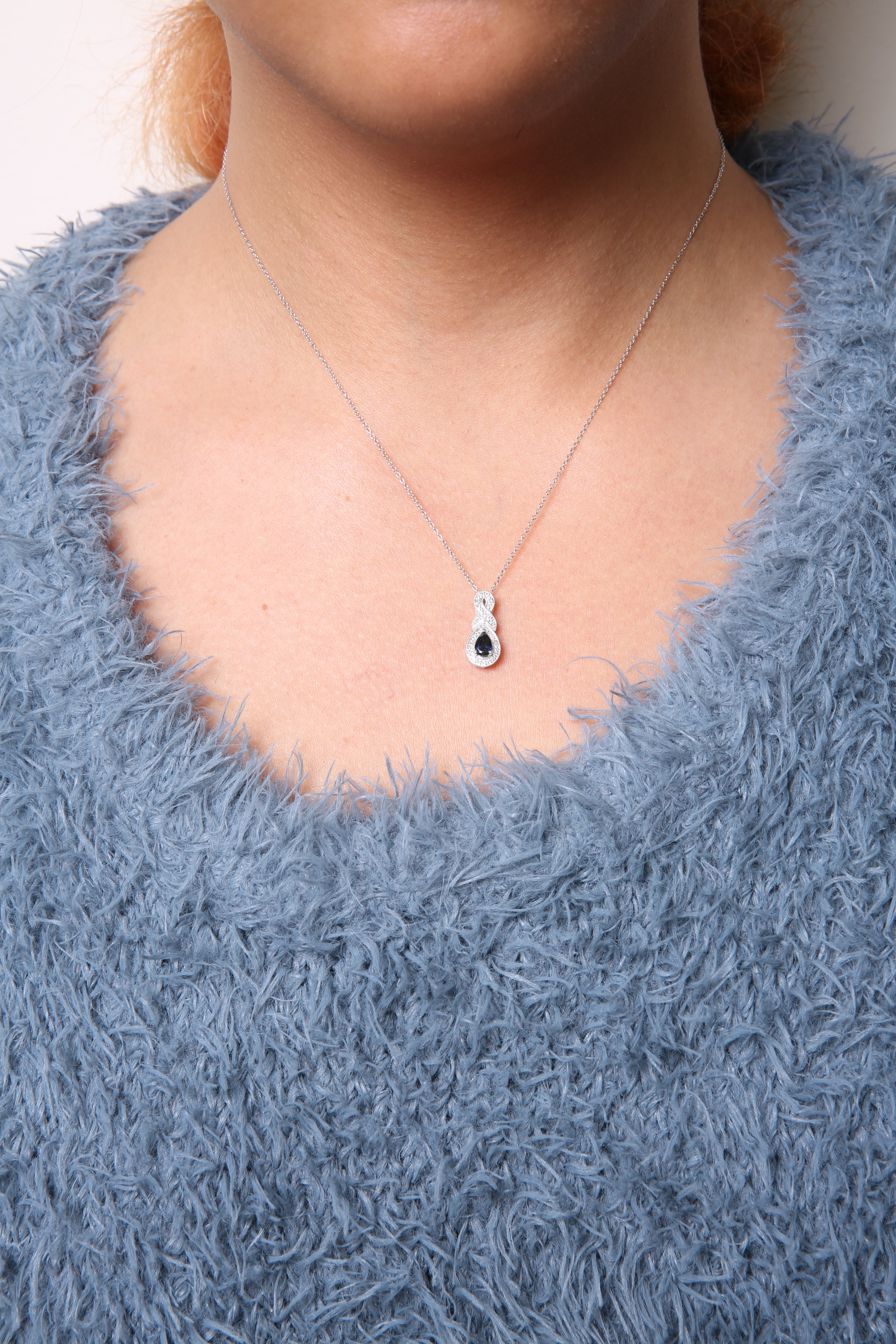 Haus of Brilliance .925 Sterling Silver 6x4mm Pear Sapphire and Diamond Accent Infinity Drop 18" Pendant Necklace (H-I Color, SI1-SI2 Clarity)