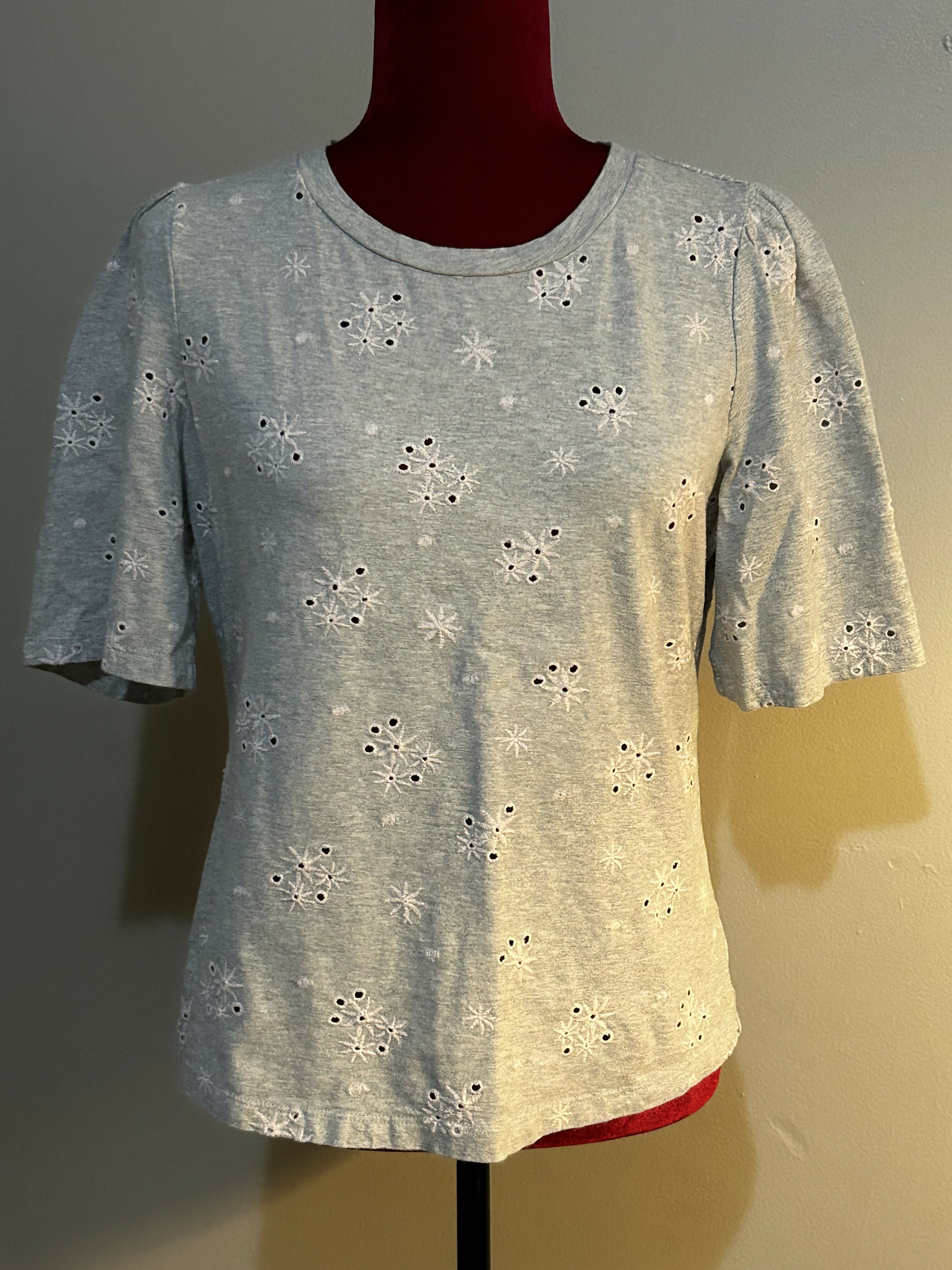 Rebecca Taylor Dree Embroidered T-Shirt - Floral - Gray Multi/Grey Melange - L