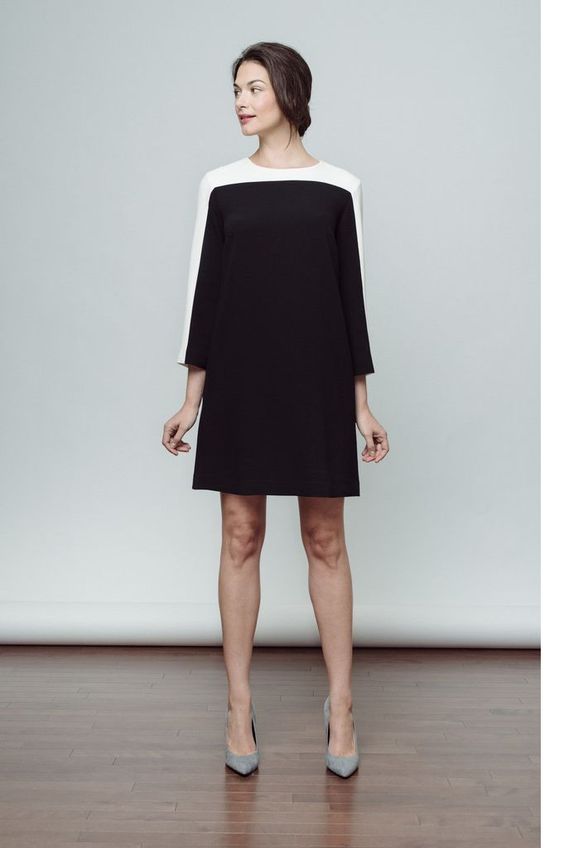 Of Mercer Long Sleeve Crew Neck Contrast Dress Black Multi/Size 10