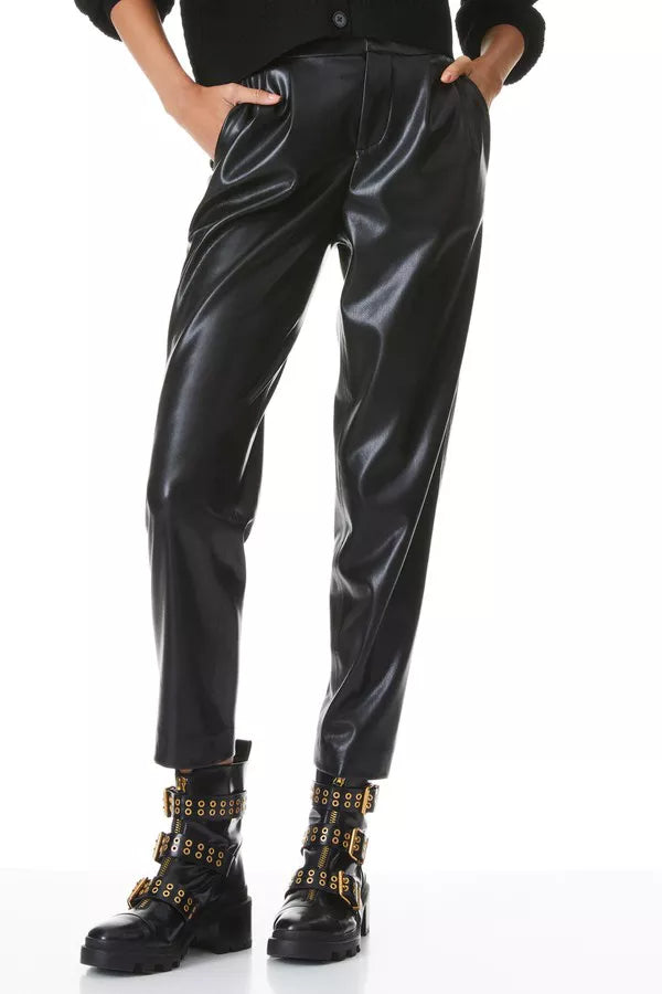 ALICE + OLIVIA Esta Vegan Leather Pleated Pant - Black