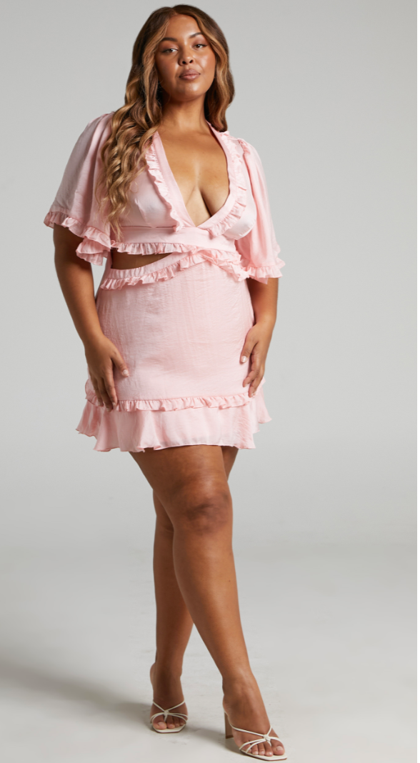 Showpo Blush Short Sleeve Ruffle Cut Out Mini