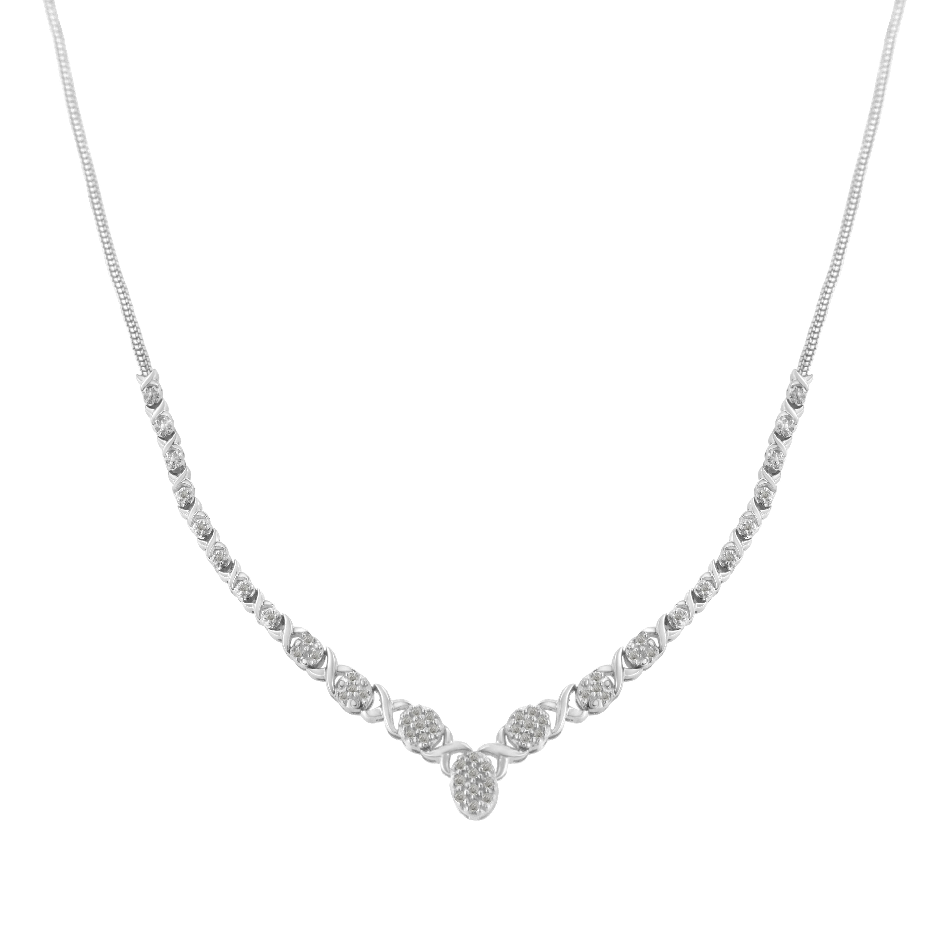 Haus of Brilliance .925 Sterling Silver 1/2 cttw Prong Set Round Diamond Graduated Cluster 18" Statement Necklace (I-J Color, I3 Clarity)