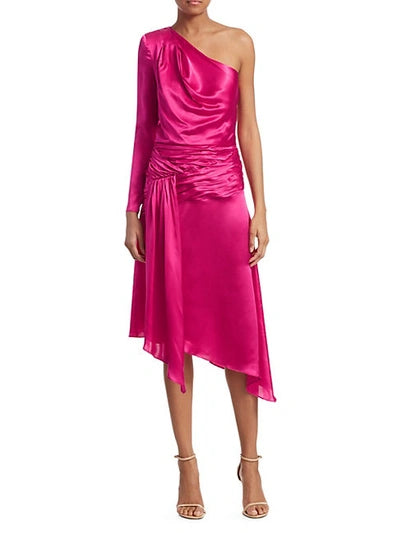 EACH X OTHER Satin One-shoulder Asymmetric A-line Dress In Pink