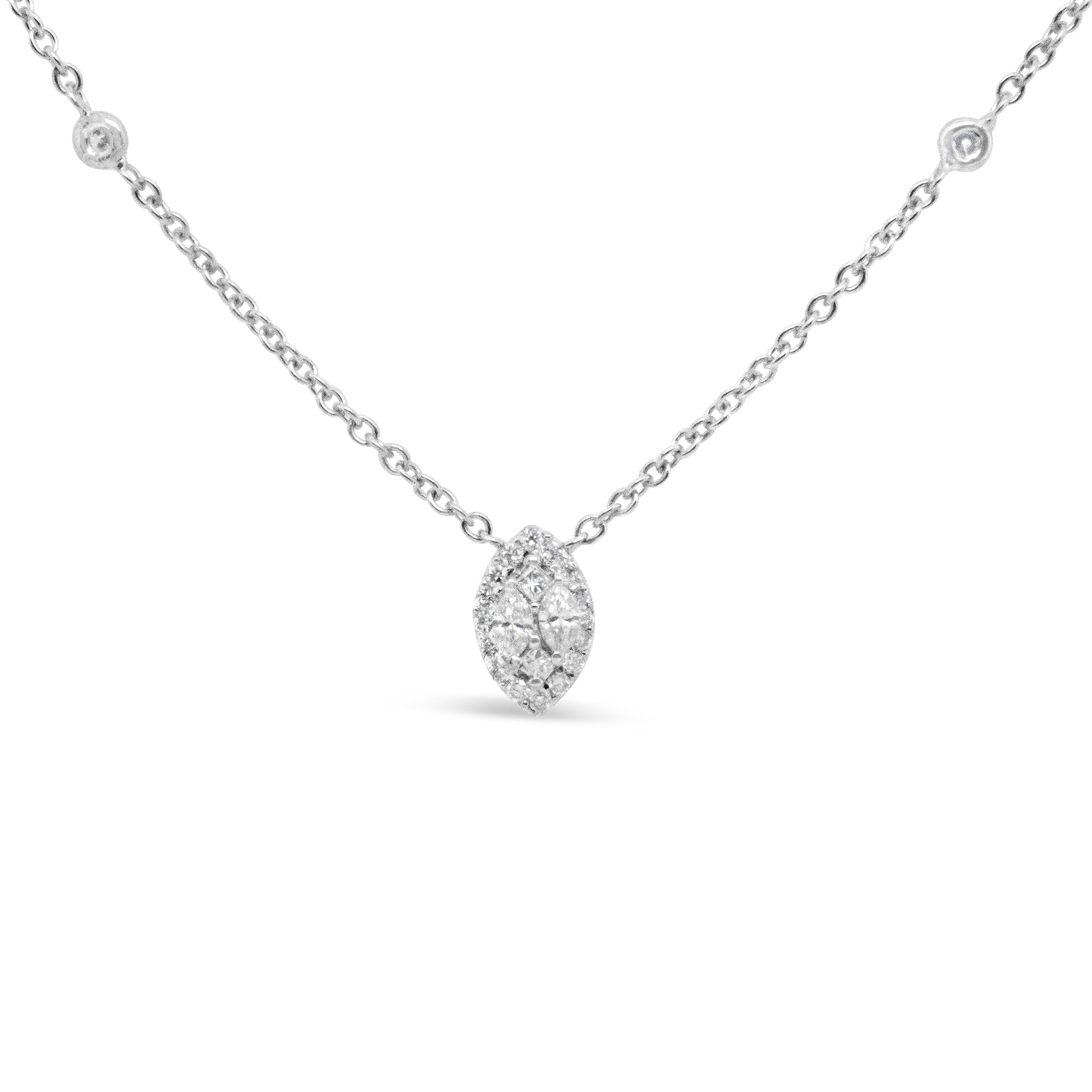 Haus of Brilliance 14K White Gold 1/3 Cttw Round Diamond Marquise Shaped Station Necklace - (H-I Color, SI1-SI2 Clarity) - 18"