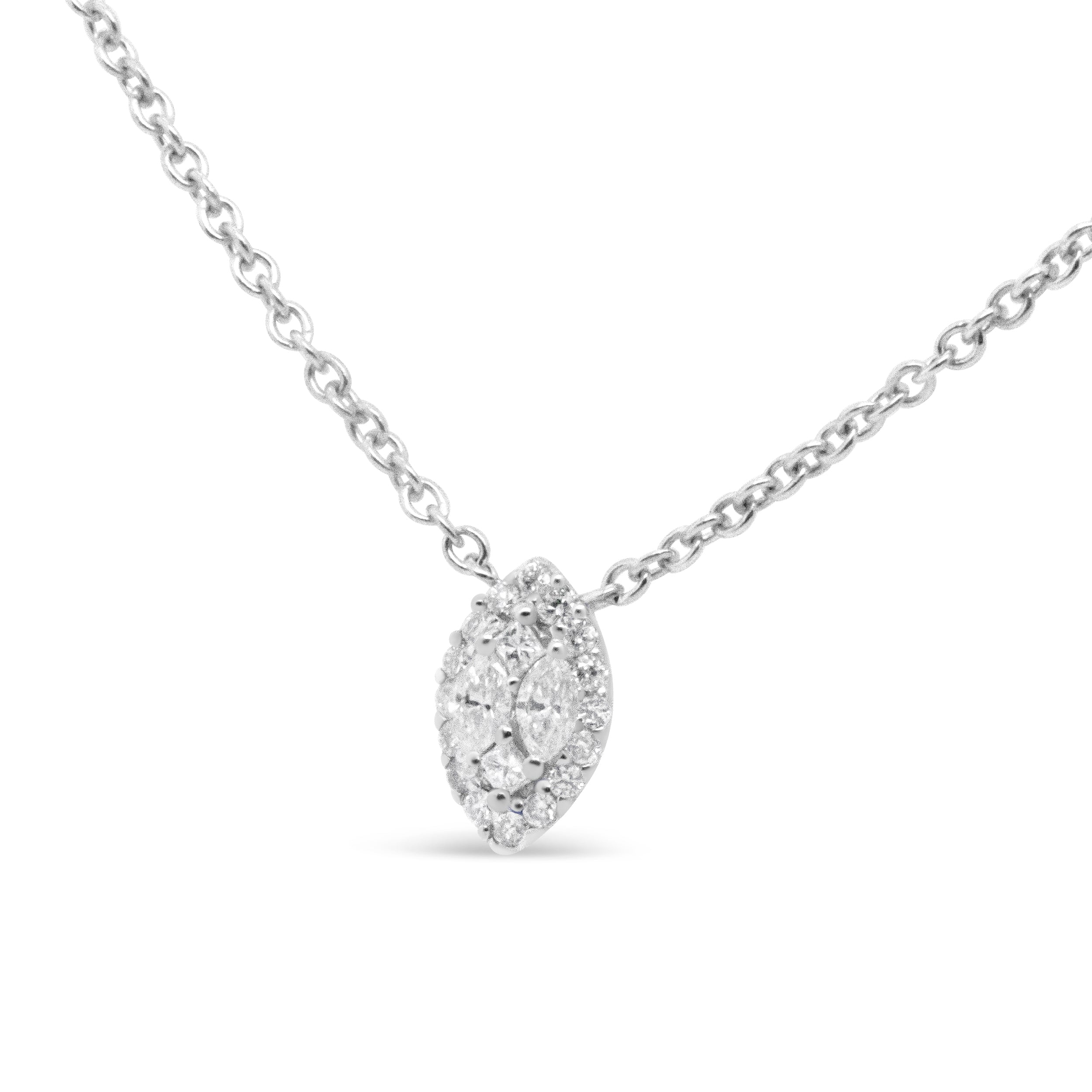 Haus of Brilliance 14K White Gold 1/3 Cttw Round Diamond Marquise Shaped Station Necklace - (H-I Color, SI1-SI2 Clarity) - 18"