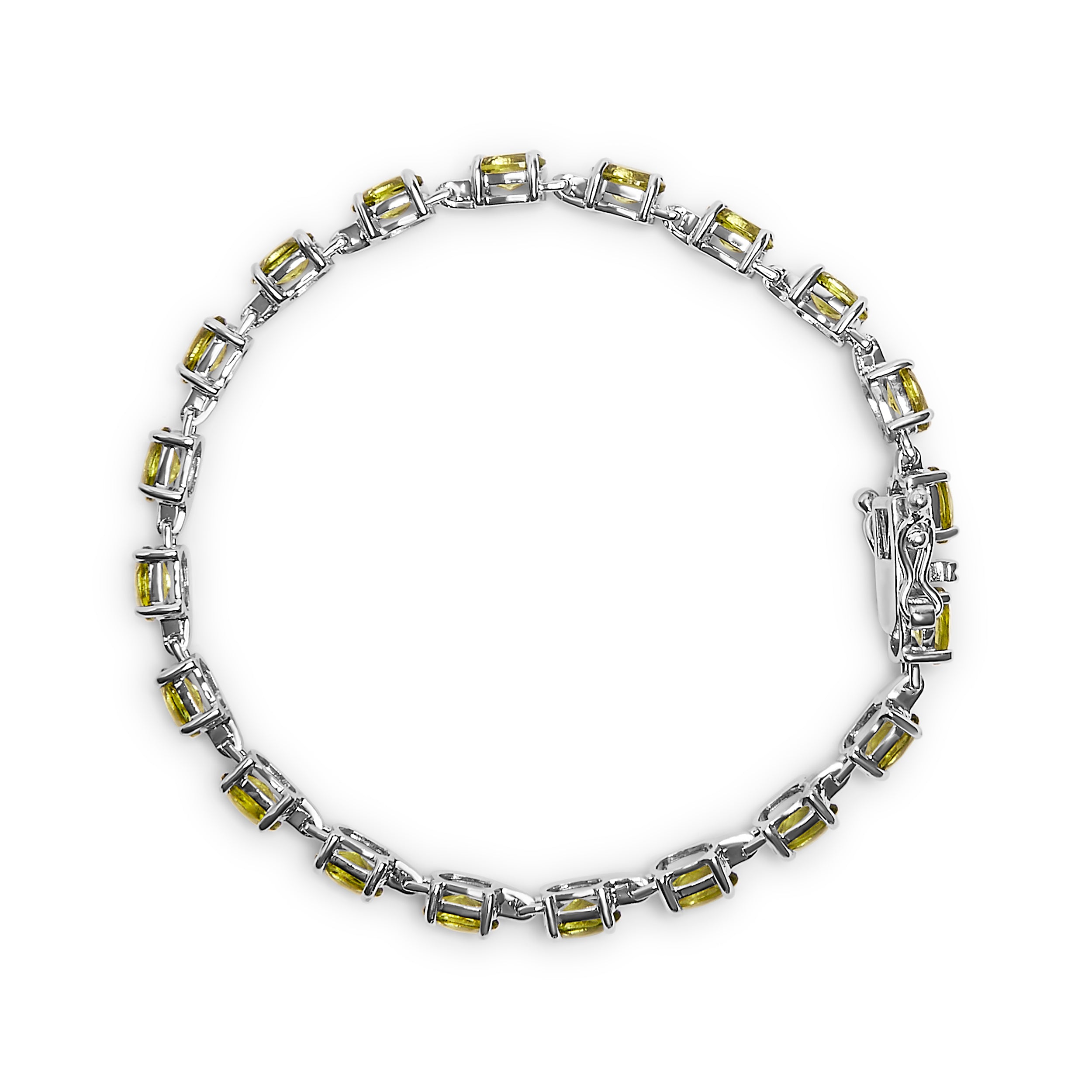 Haus of Brilliance .925 Sterling Silver 10.0 Cttw Oval Shaped Created Green Peridot Link Bracelet - 7 inches"