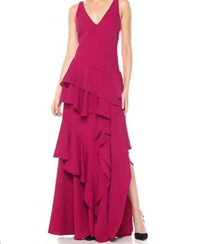Halston Heritage Drop Waist Tiered Ruffle Gown - /Pink - 2