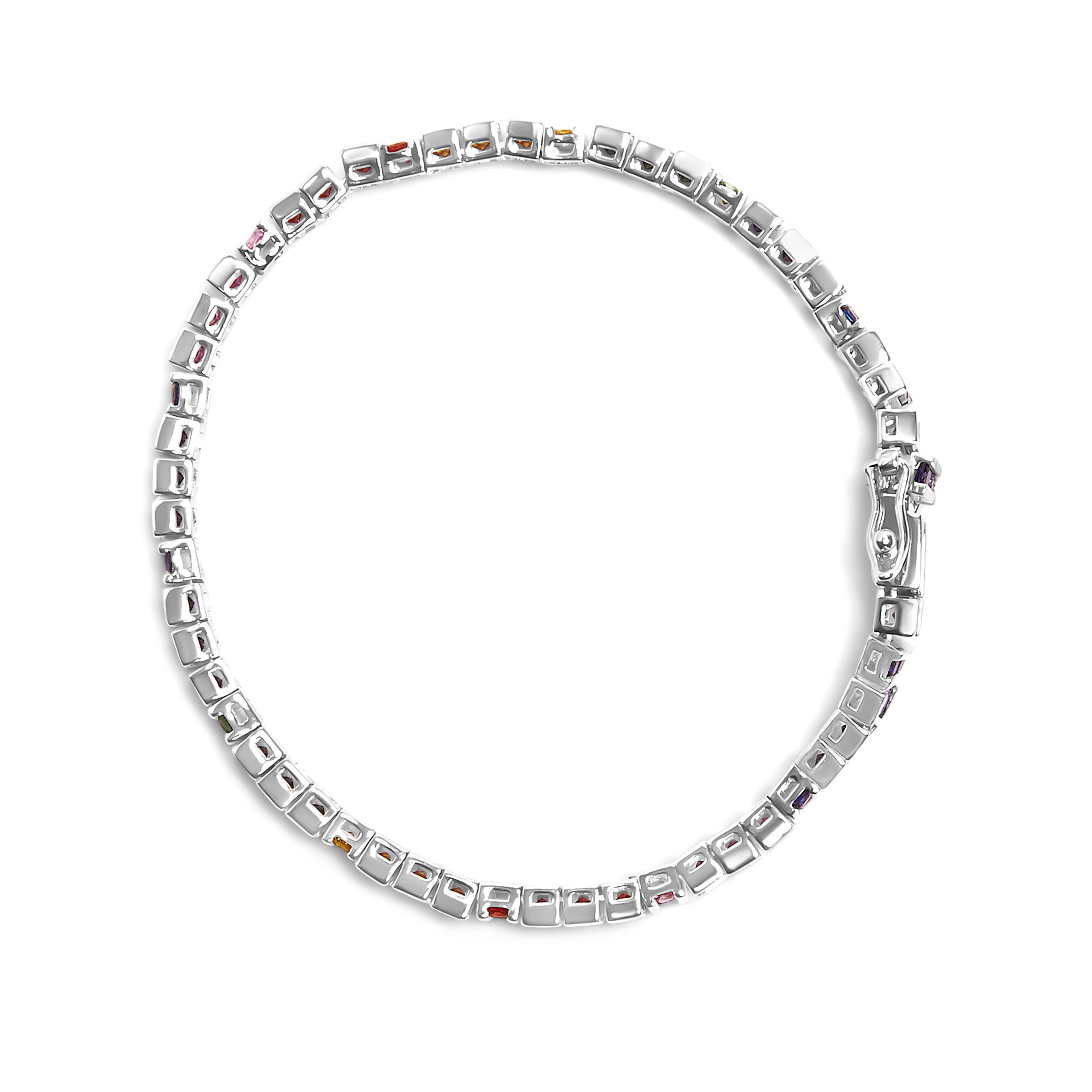 Huas of Brilliance .925 Sterling Silver 12.0 Cttw Multi Colored Princess Cut Gemstone Link Tennis Bracelet (AAA Quality) - 7.25" Inches