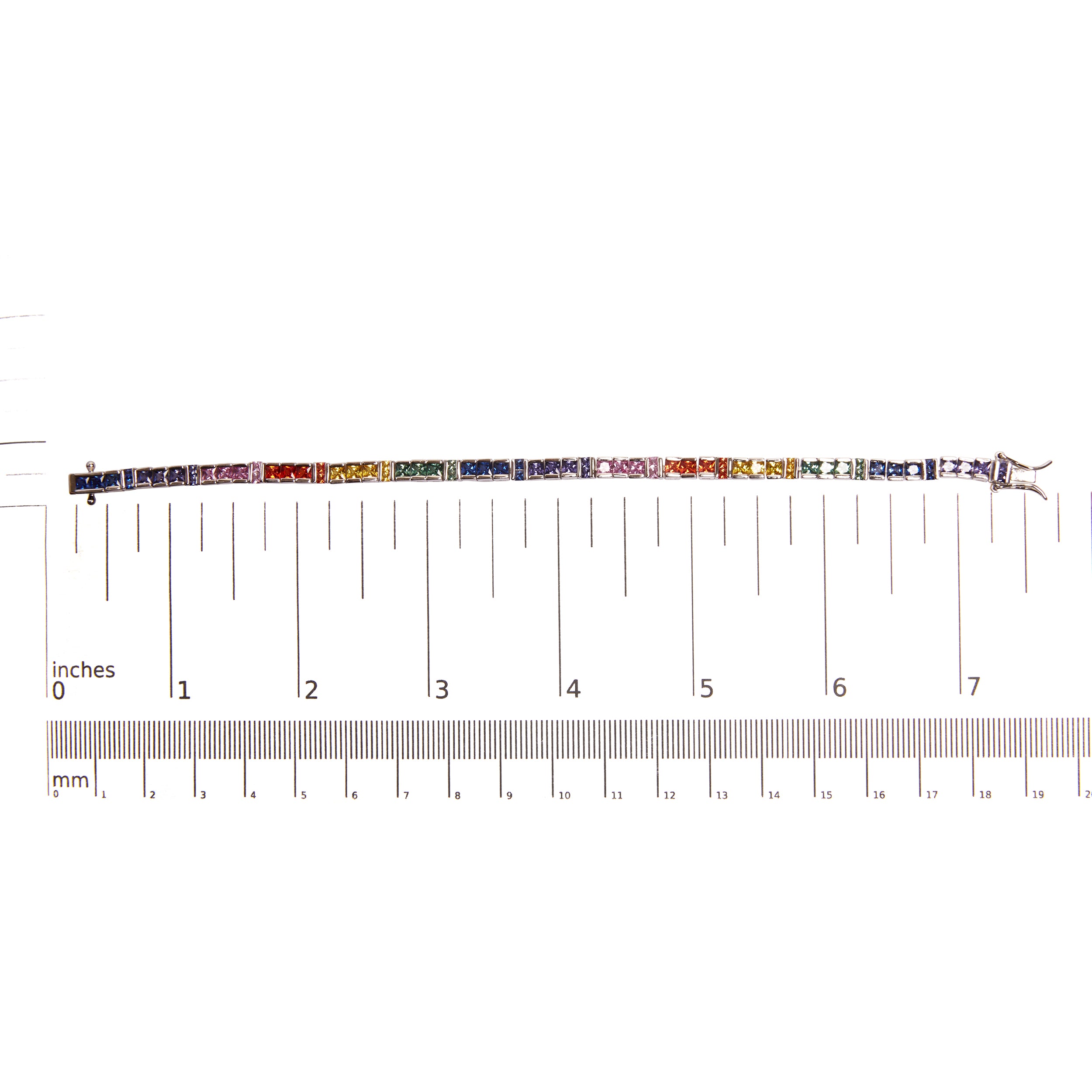 Huas of Brilliance .925 Sterling Silver 12.0 Cttw Multi Colored Princess Cut Gemstone Link Tennis Bracelet (AAA Quality) - 7.25" Inches