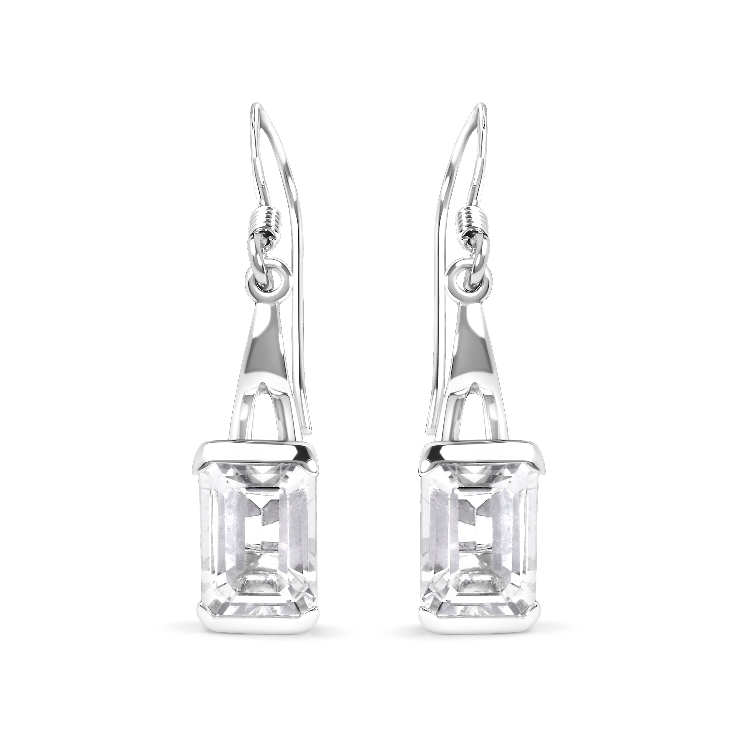 Haus of Brilliance .925 Sterling Silver 3.0 Cttw Emerald Cut White Topaz Solitaire Dangle Earring - AAA Quality
