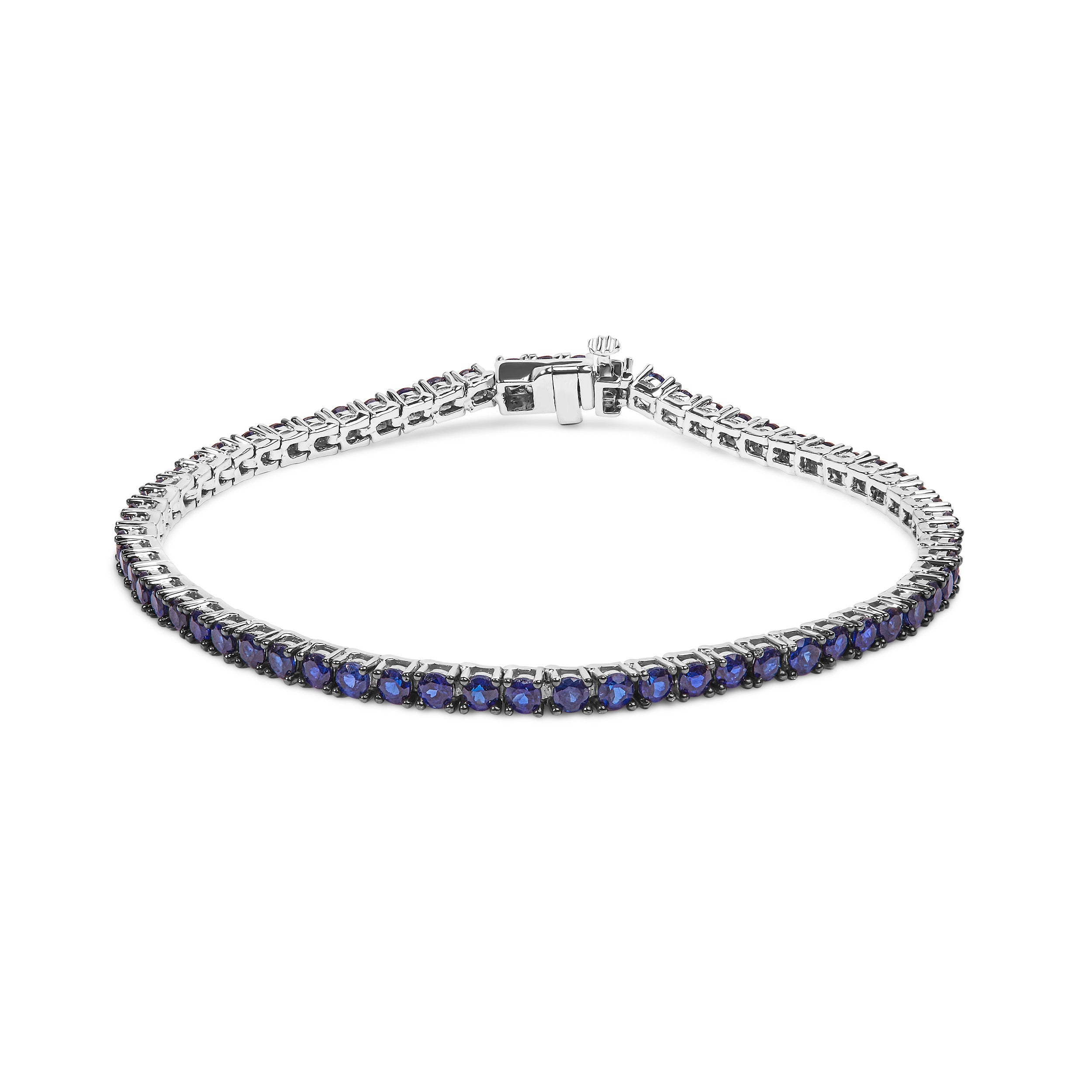 Haus of Brilliance .925 Sterling Silver 5 3/4 Cttw Round Created Blue Sapphire Tennis Bracelet - 7.25" Inches