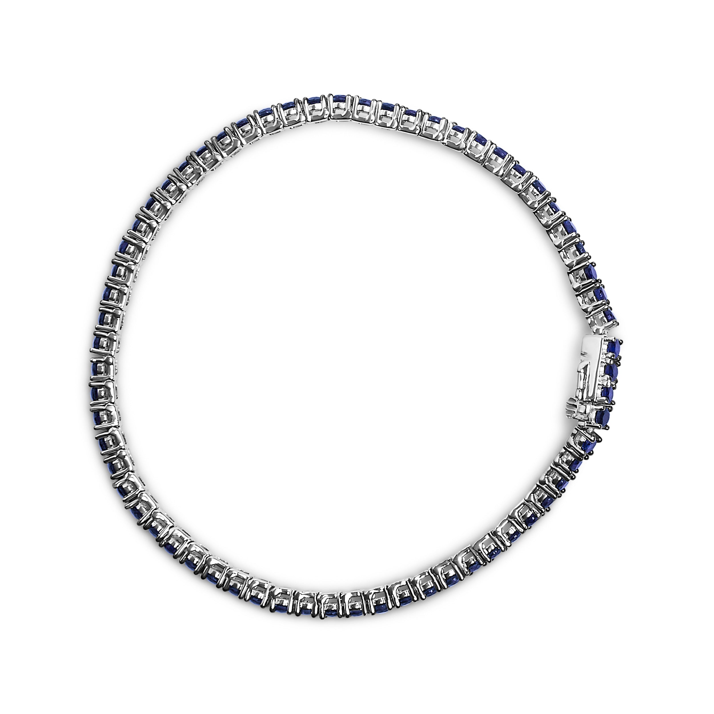 Haus of Brilliance .925 Sterling Silver 5 3/4 Cttw Round Created Blue Sapphire Tennis Bracelet - 7.25" Inches