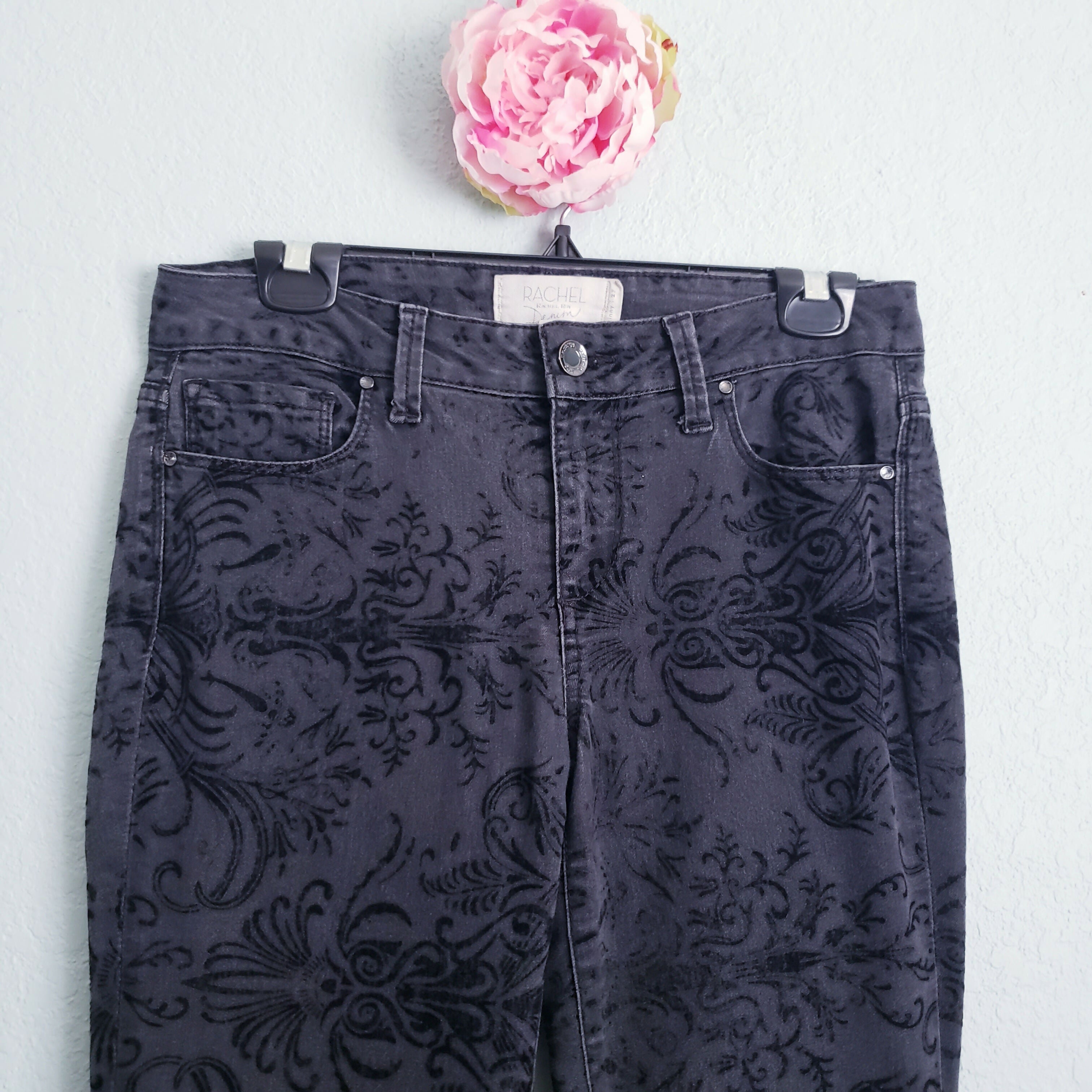 Rachel Rachel Roy Velvet Brocade Textured Skinny Jeans - Floral - Black - 27