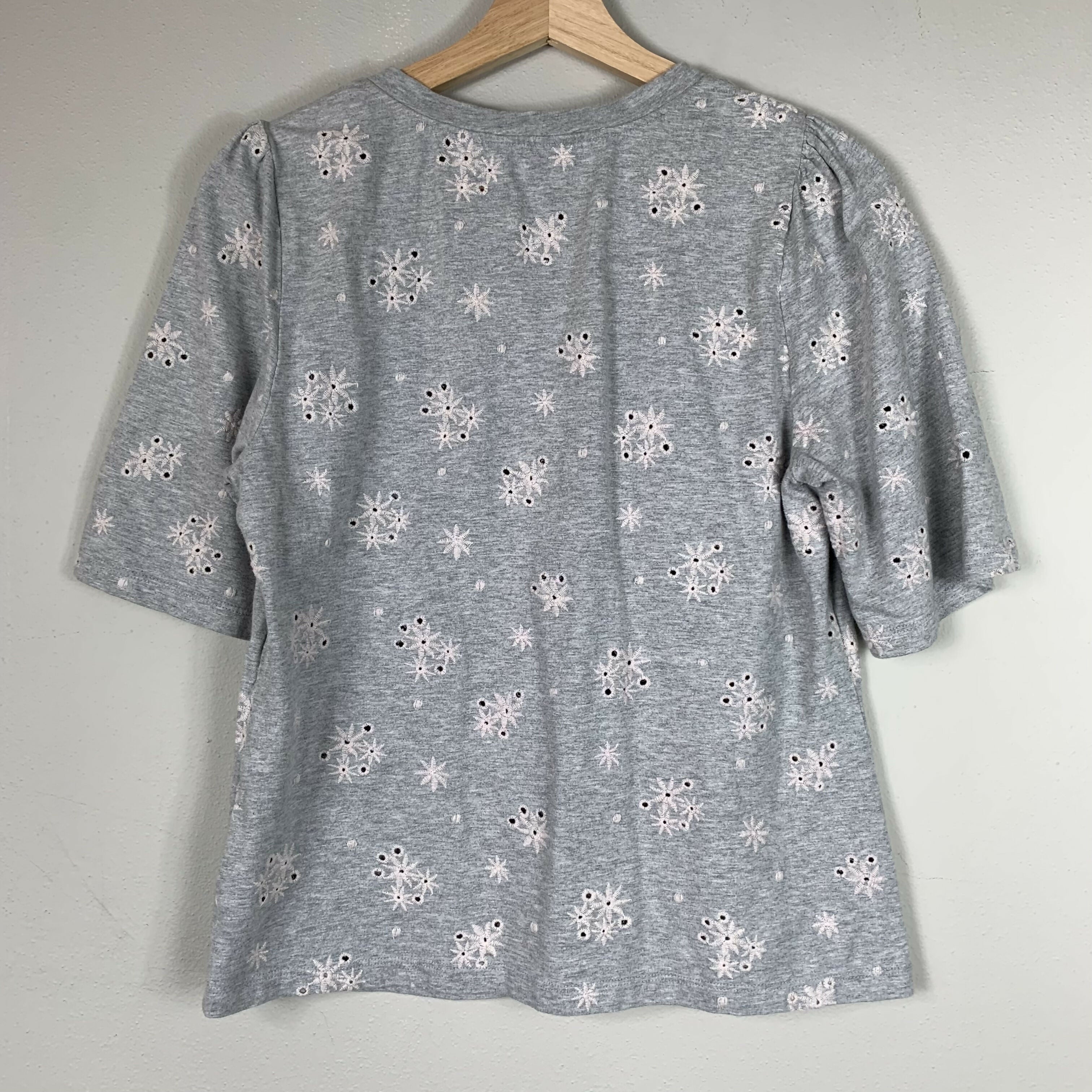 Rebecca Taylor Dree Embroidered T-Shirt - Floral - Gray Multi/Grey Melange - L
