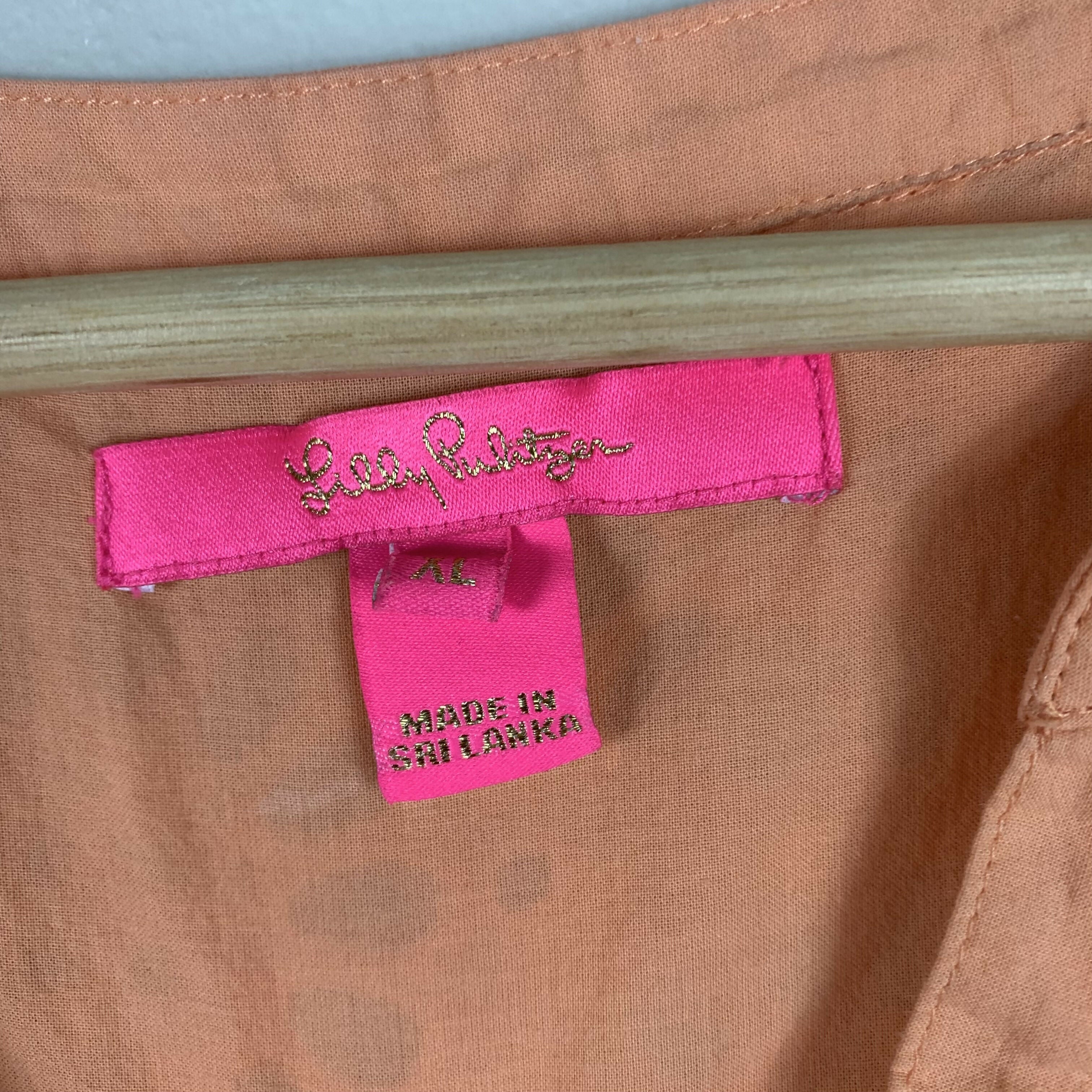 Lilly Pulitzer 3/4 Sleeve Bekah Eyelet Top - Eyelet - Orange/Cantaloupe Oversized Pinwheel Eyelet - XL