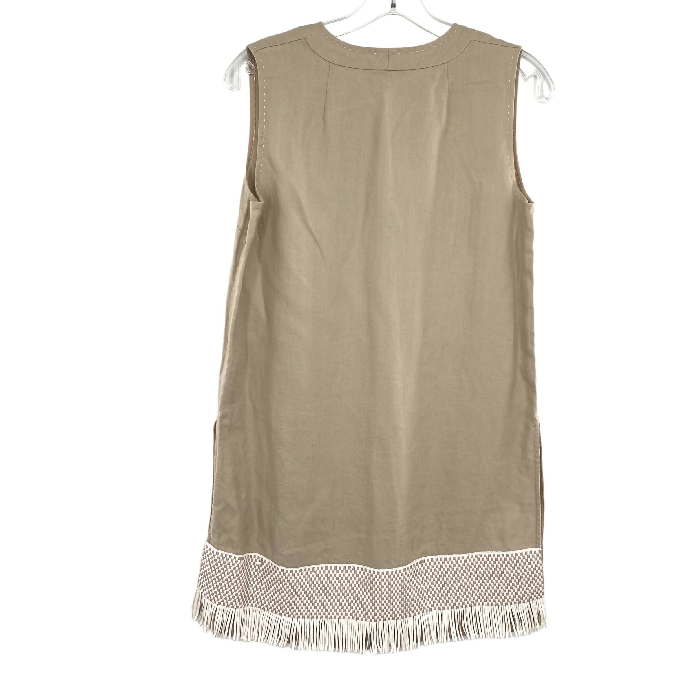 Lafayette 148 New York Sleeveless Splitneck Fringe Trim Linen Tunic - /Beige - XS