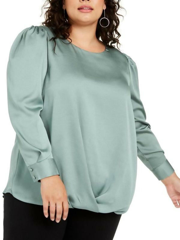 Vince Camuto Drape Front Satin Blouse - Sage Green - 2X
