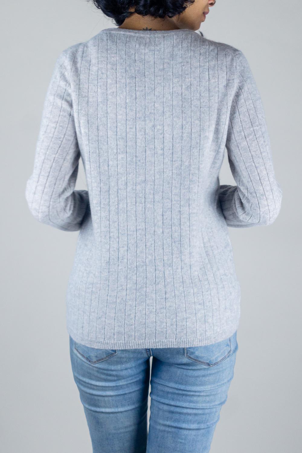 White + Warren Cashmere Ribbed Slim Crew Neck - /Blue - L