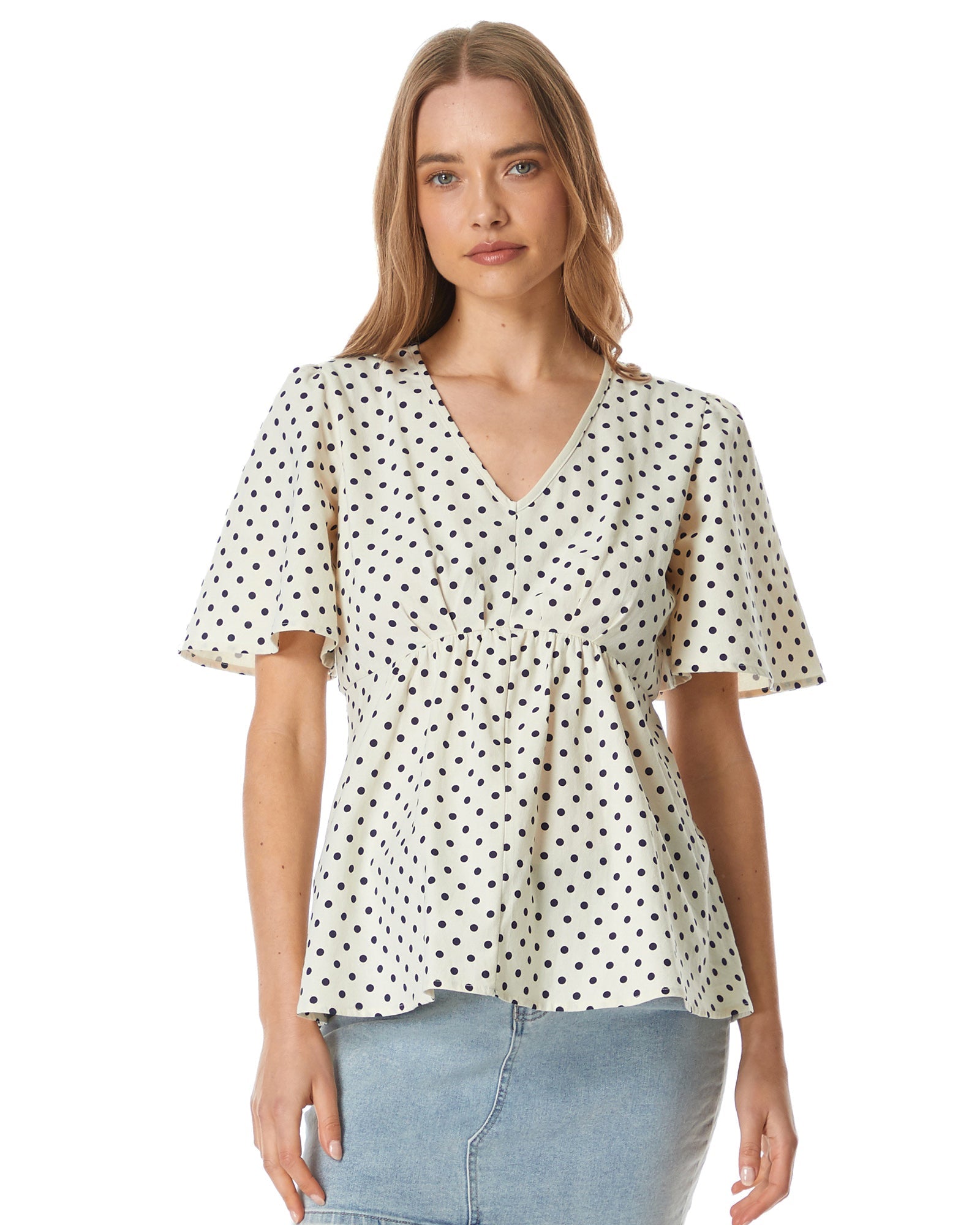 Soon Maternity Hani V-Neck Maternity Blouse - Polka Dot - White Multi/black Dot
